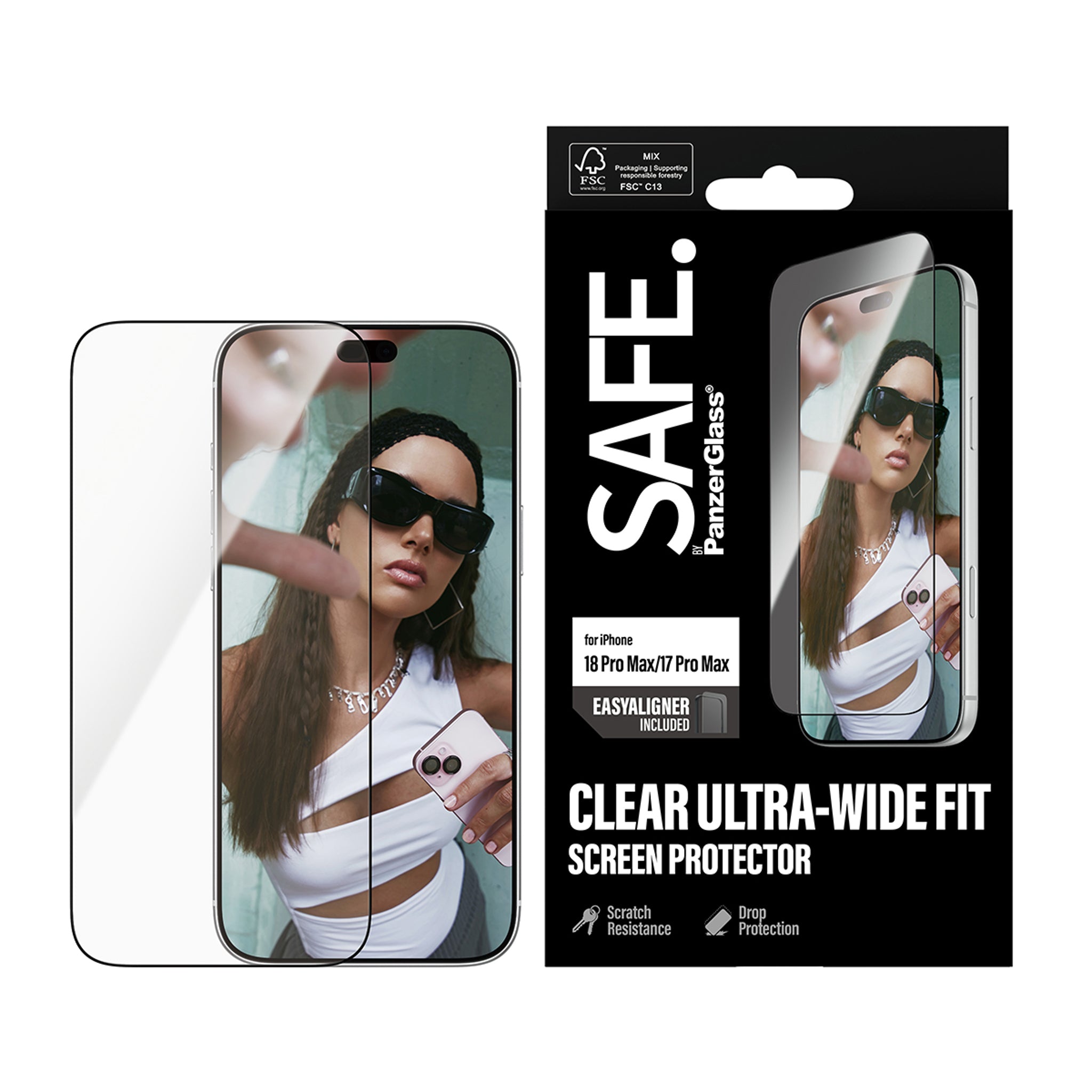 SAFE. by PanzerGlass® Screen Protector iPhone 18 Pro Max | 17 Pro Max | Ultra-Wide Fit m. EasyAligner