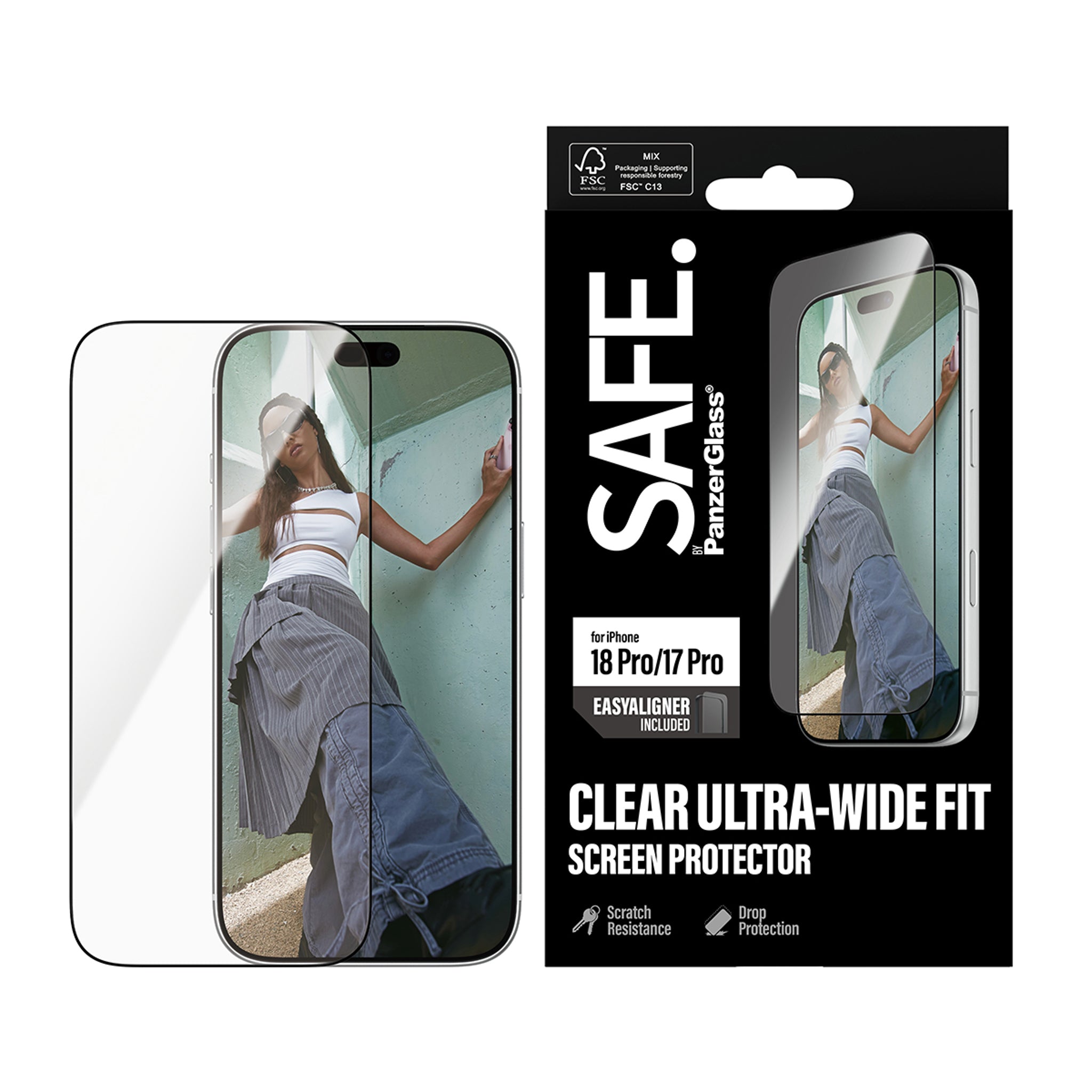 SAFE. by PanzerGlass® Screen Protector iPhone 18 Pro | 17 Pro | Ultra-Wide Fit w. EasyAligner
