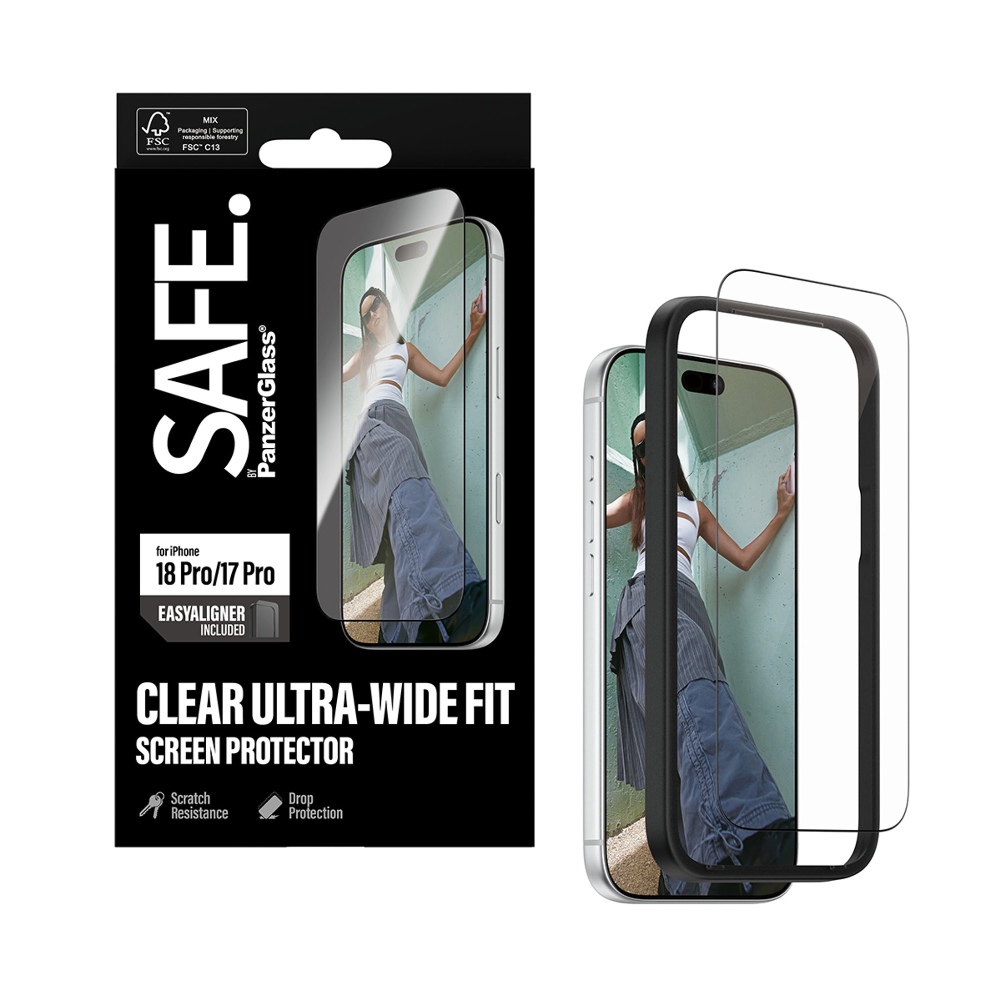 SAFE. by PanzerGlass® Screen Protector iPhone 18 Pro | 17 Pro | Ultra-Wide Fit w. EasyAligner