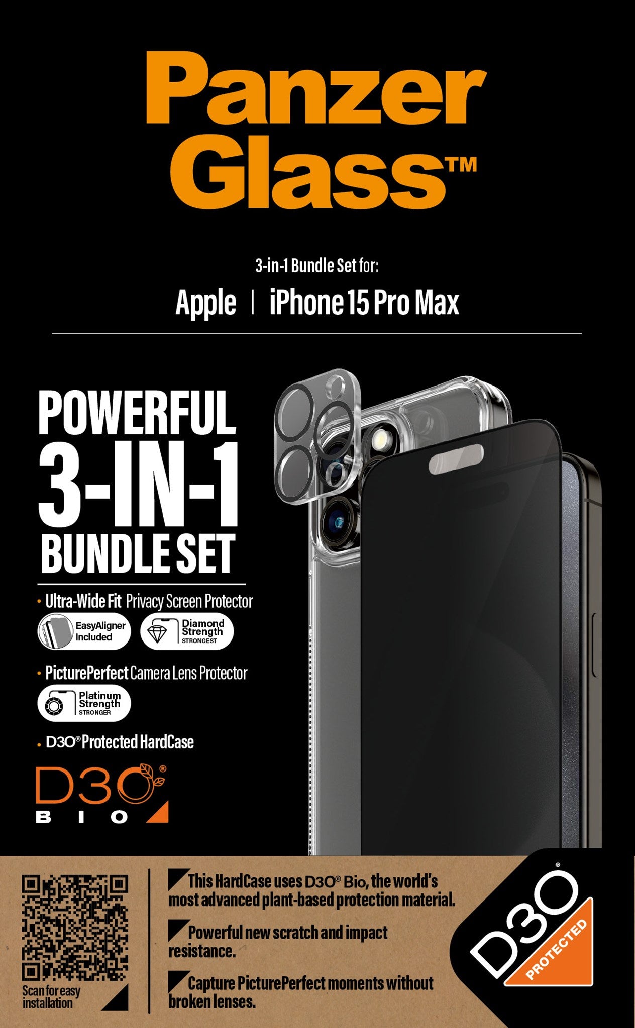 PanzerGlass® Privacy 3-in-1 Pack iPhone 15 Pro Max