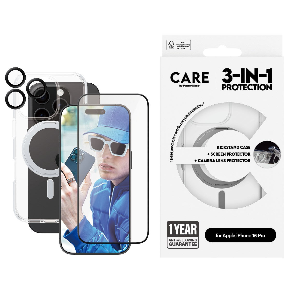 CARE by PanzerGlass® Feature 3-in-1 Ceramic Bundle iPhone 16 Pro