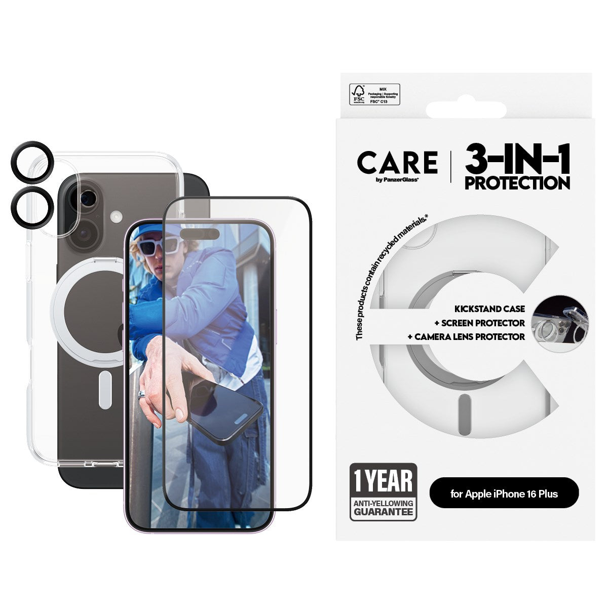 CARE by PanzerGlass® Feature 3-in-1 Ceramic Bundle iPhone 16 Plus