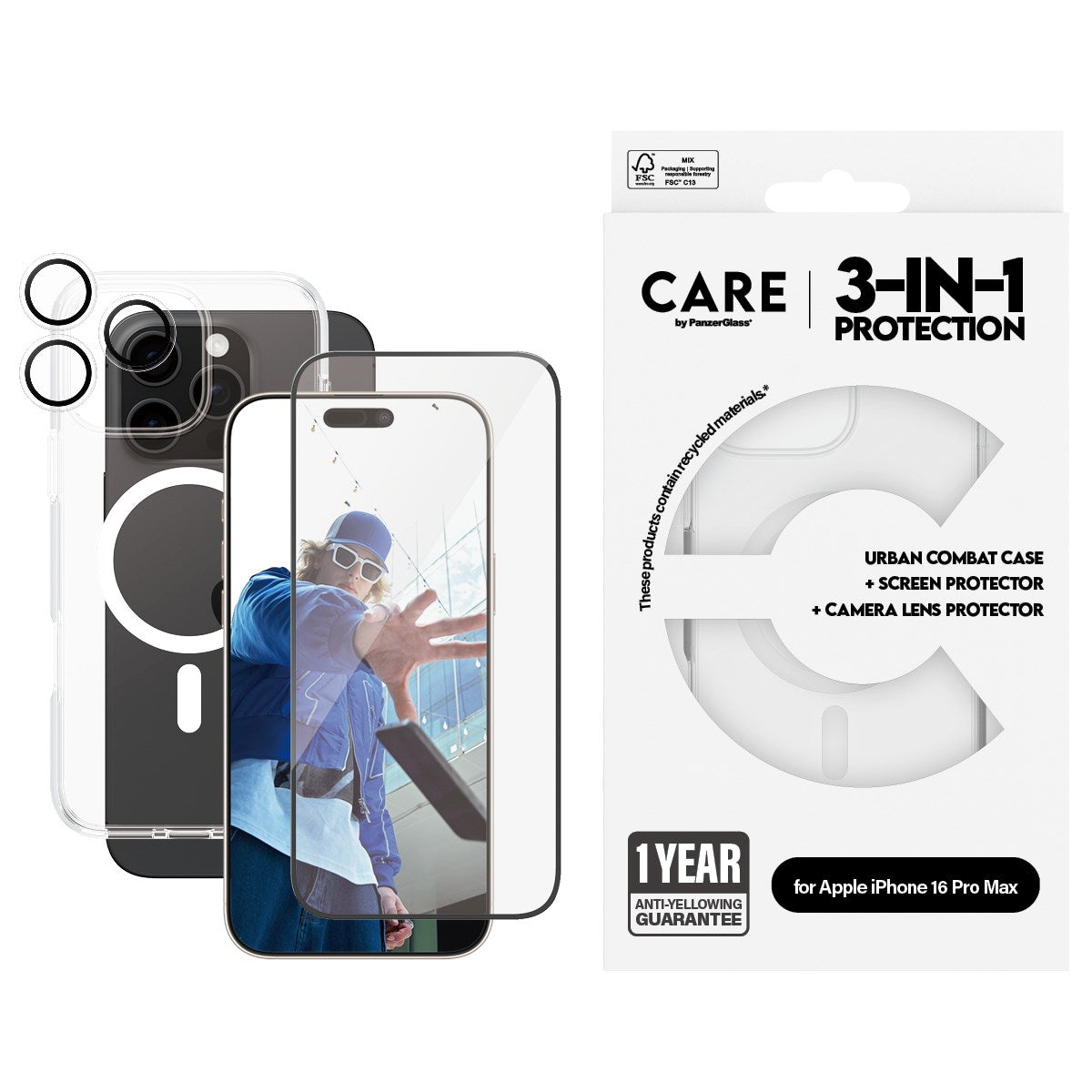 CARE by PanzerGlass® Flagship 3-in-1 Bundle iPhone 16 Pro Max