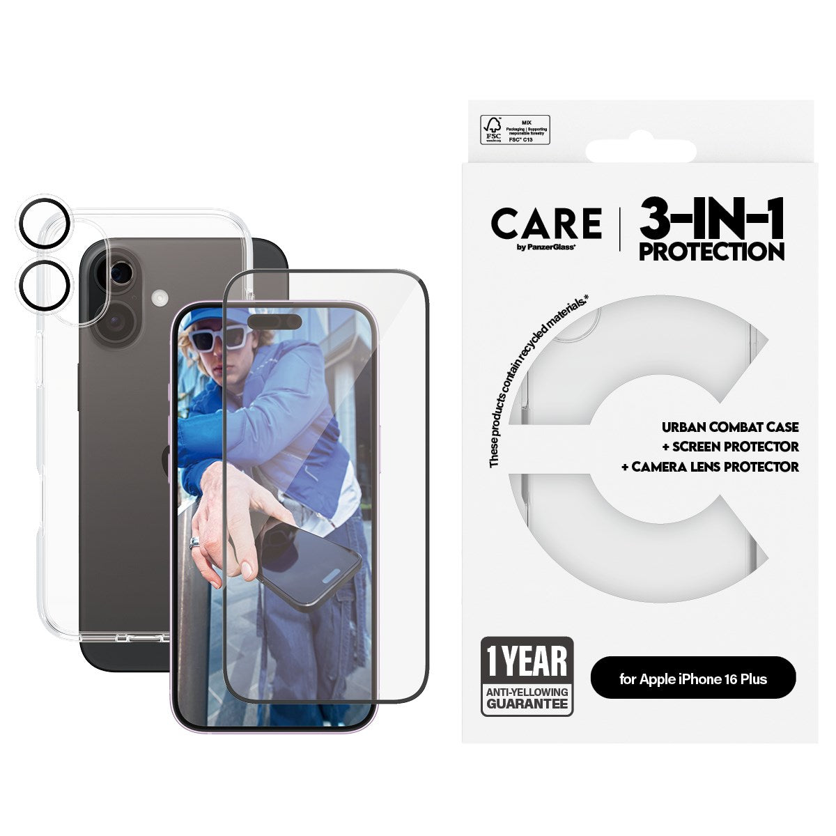 CARE by PanzerGlass® Flagship 3-in-1 Bundle iPhone 16 Plus