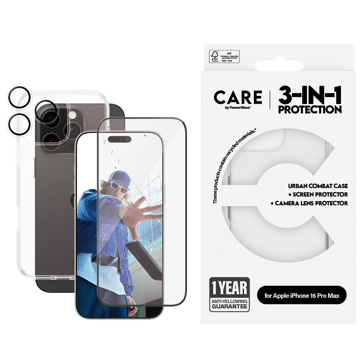 CARE by PanzerGlass® Flagship 3-in-1 Bundle iPhone 16 Pro Max