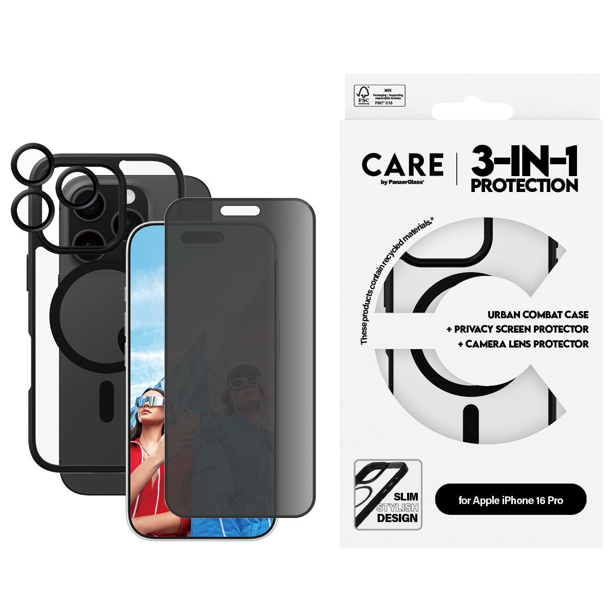 CARE by PanzerGlass® Flagship 3-in-1 Privacy Bundle iPhone 16 Pro