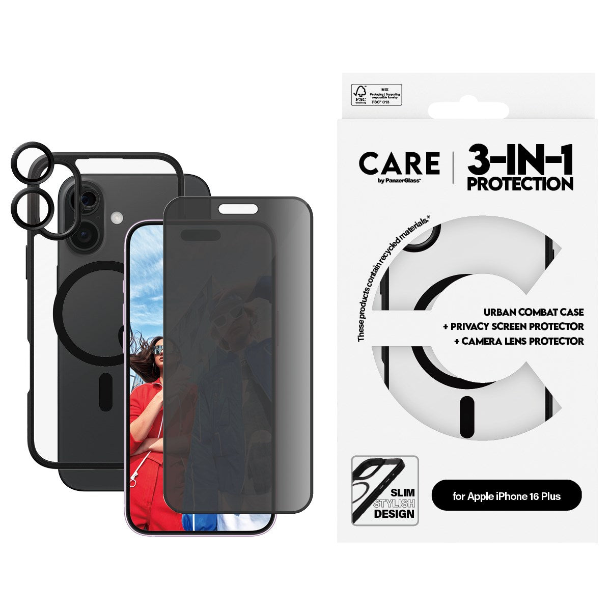 CARE by PanzerGlass® Flagship 3-in-1 Privacy Bundle iPhone 16 Plus