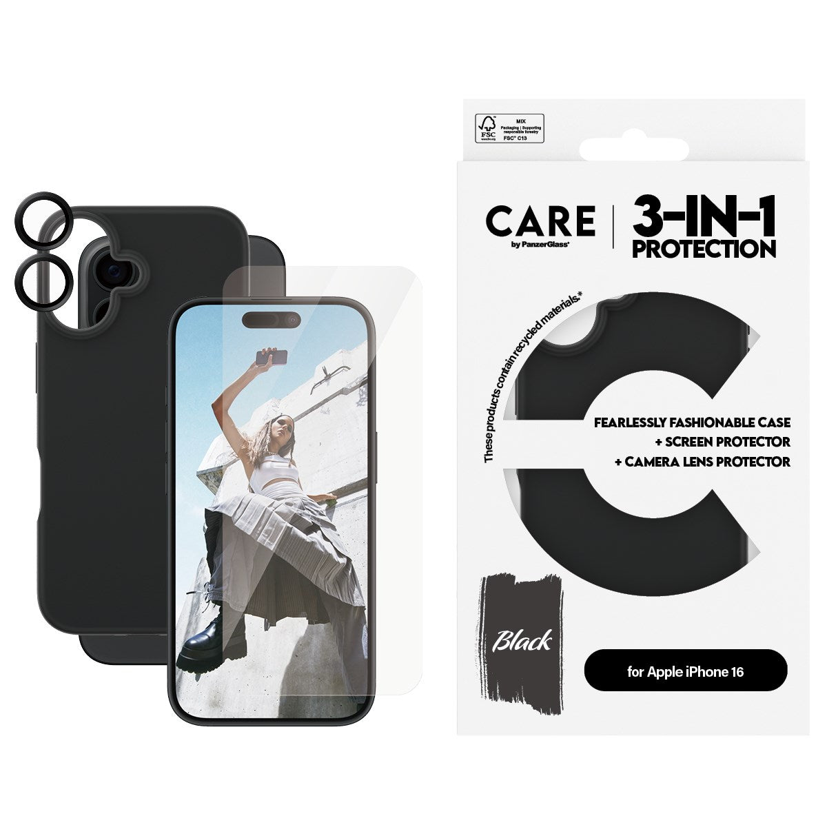 CARE by PanzerGlass® Fashion 3-in-1 Bundle iPhone 16