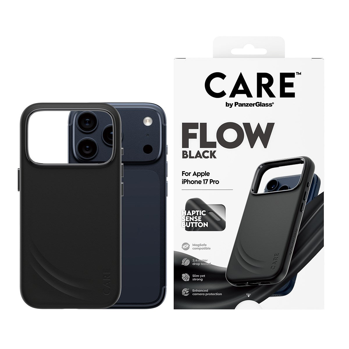 CARE™ by PanzerGlass® Flow Case Black w. Haptic Button & MagSafe iPhone 17 Pro