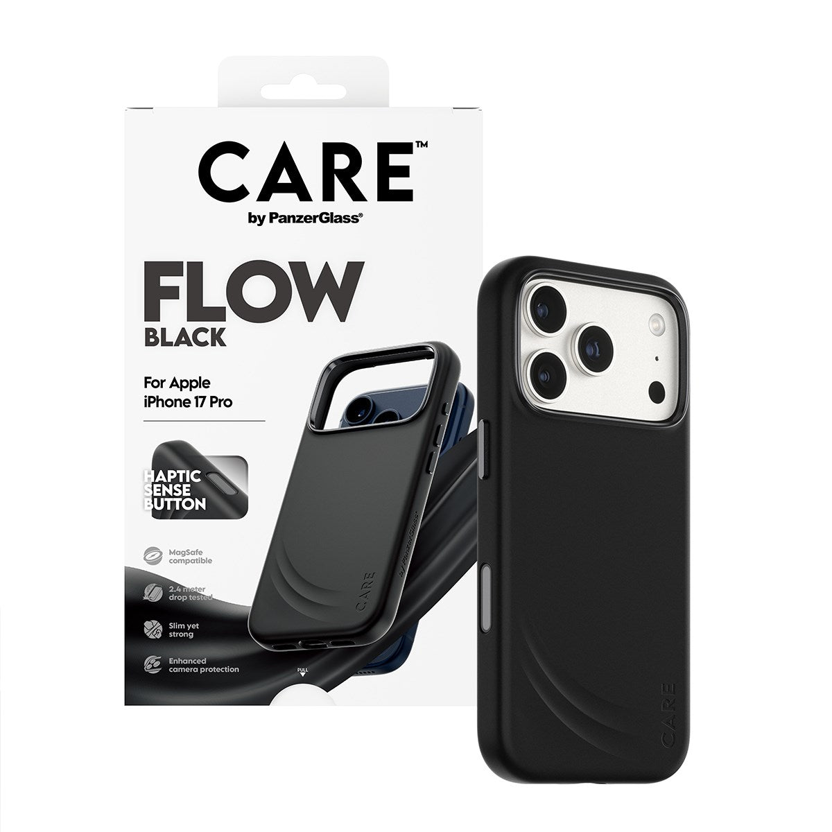 CARE™ by PanzerGlass® Flow Case Black w. Haptic Button & MagSafe iPhone 17 Pro