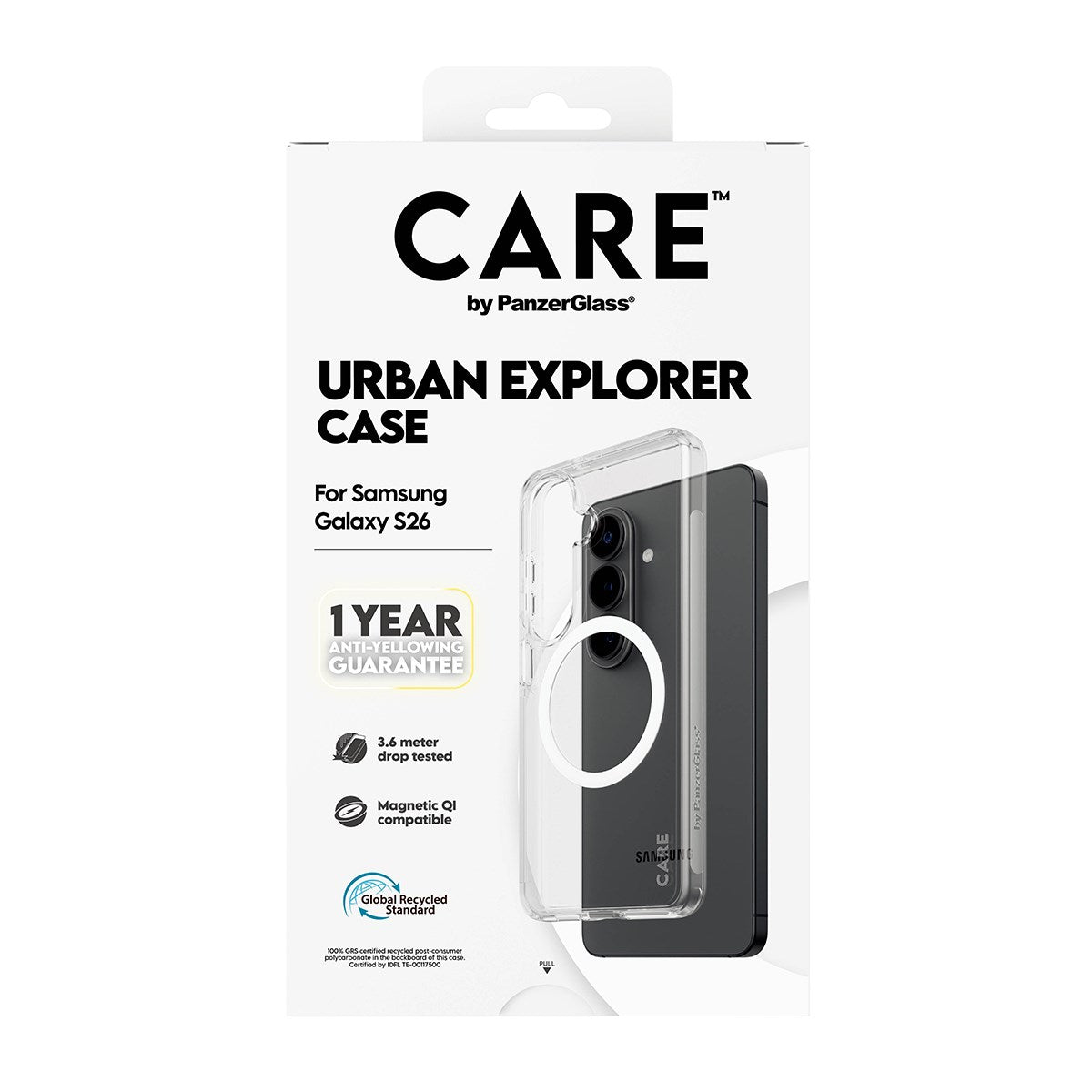 CARE™ by PanzerGlass® Urban Explorer Case Transparent w. White Qi Samsung Galaxy S26