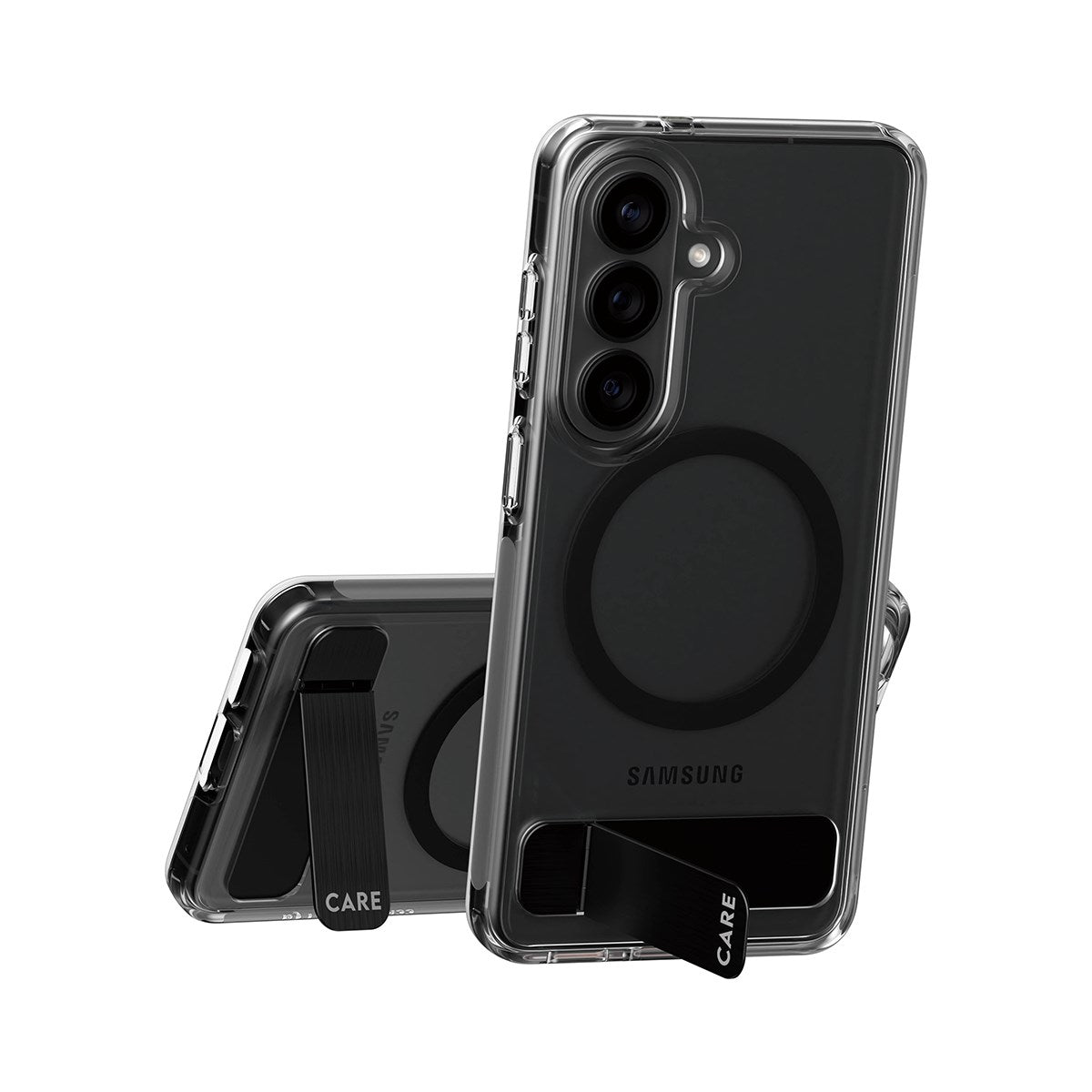 CARE™ by PanzerGlass® Urban Explorer Case Transparent w. Black Kickstand & Qi Samsung Galaxy S26