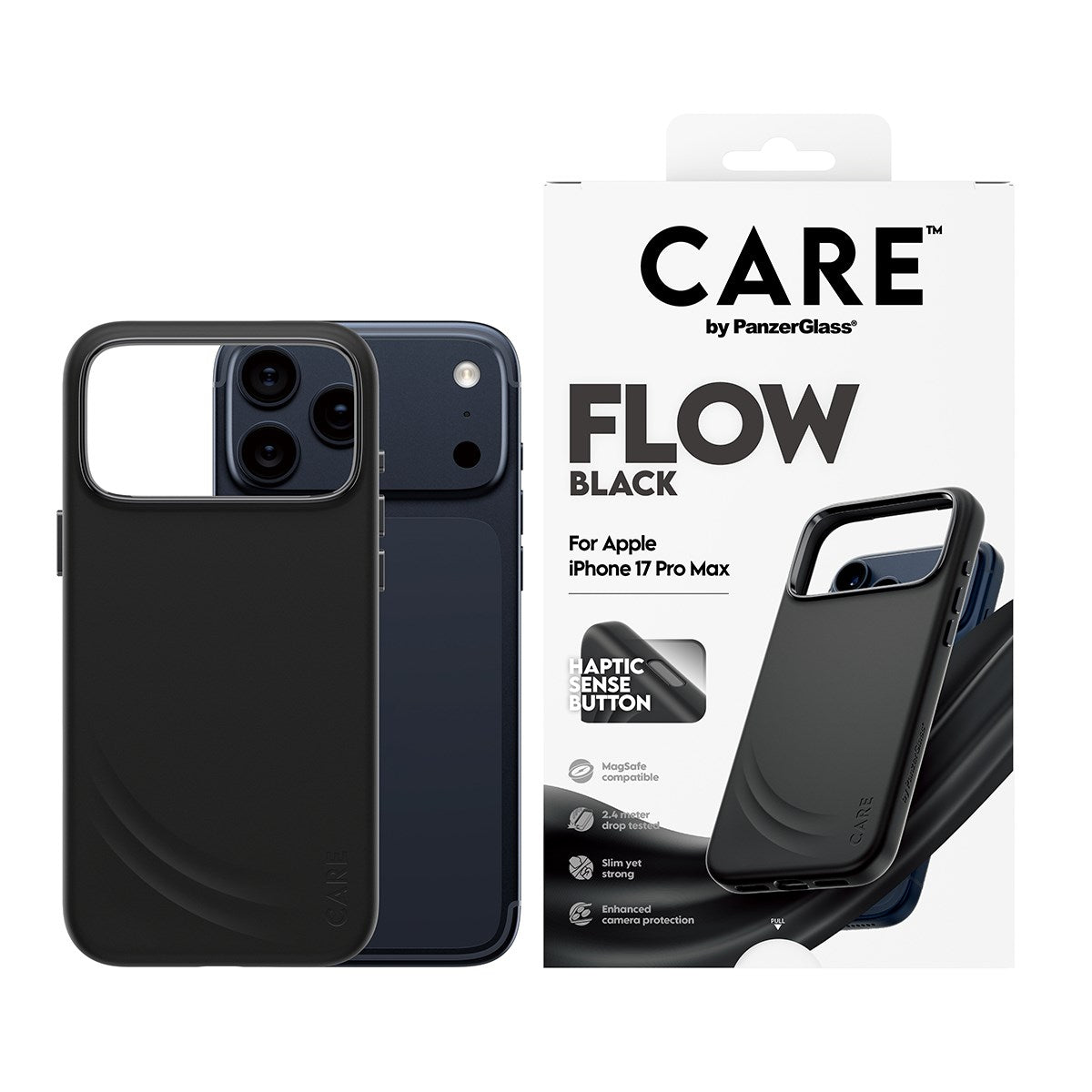 CARE™ by PanzerGlass® Flow Case Black w. Haptic Button & MagSafe iPhone 17 Pro Max