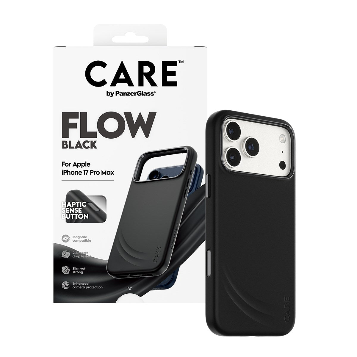CARE™ by PanzerGlass® Flow Case Black w. Haptic Button & MagSafe iPhone 17 Pro Max