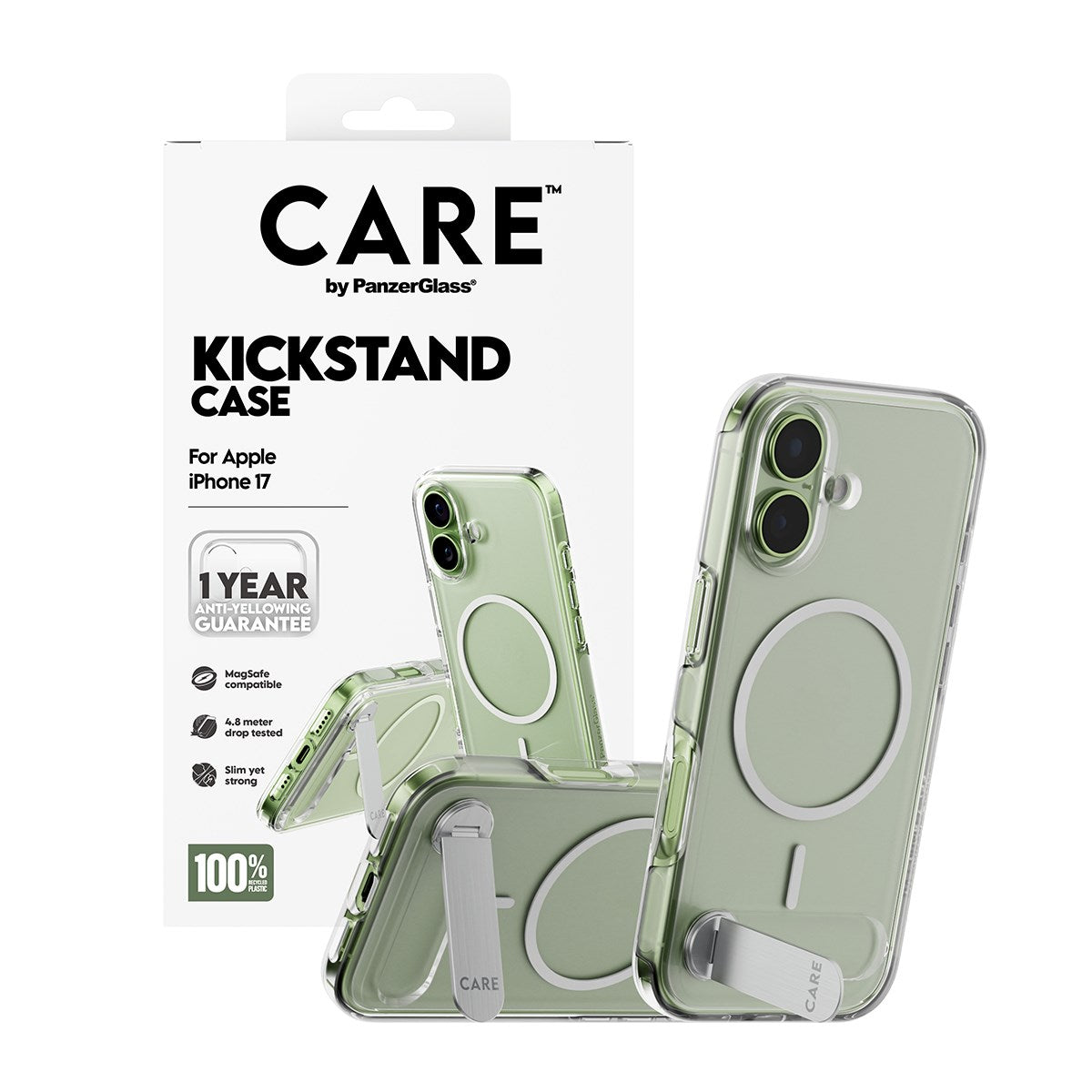 CARE by PanzerGlass® Feature Case Transparent w. Kickstand & MagSafe iPhone 17