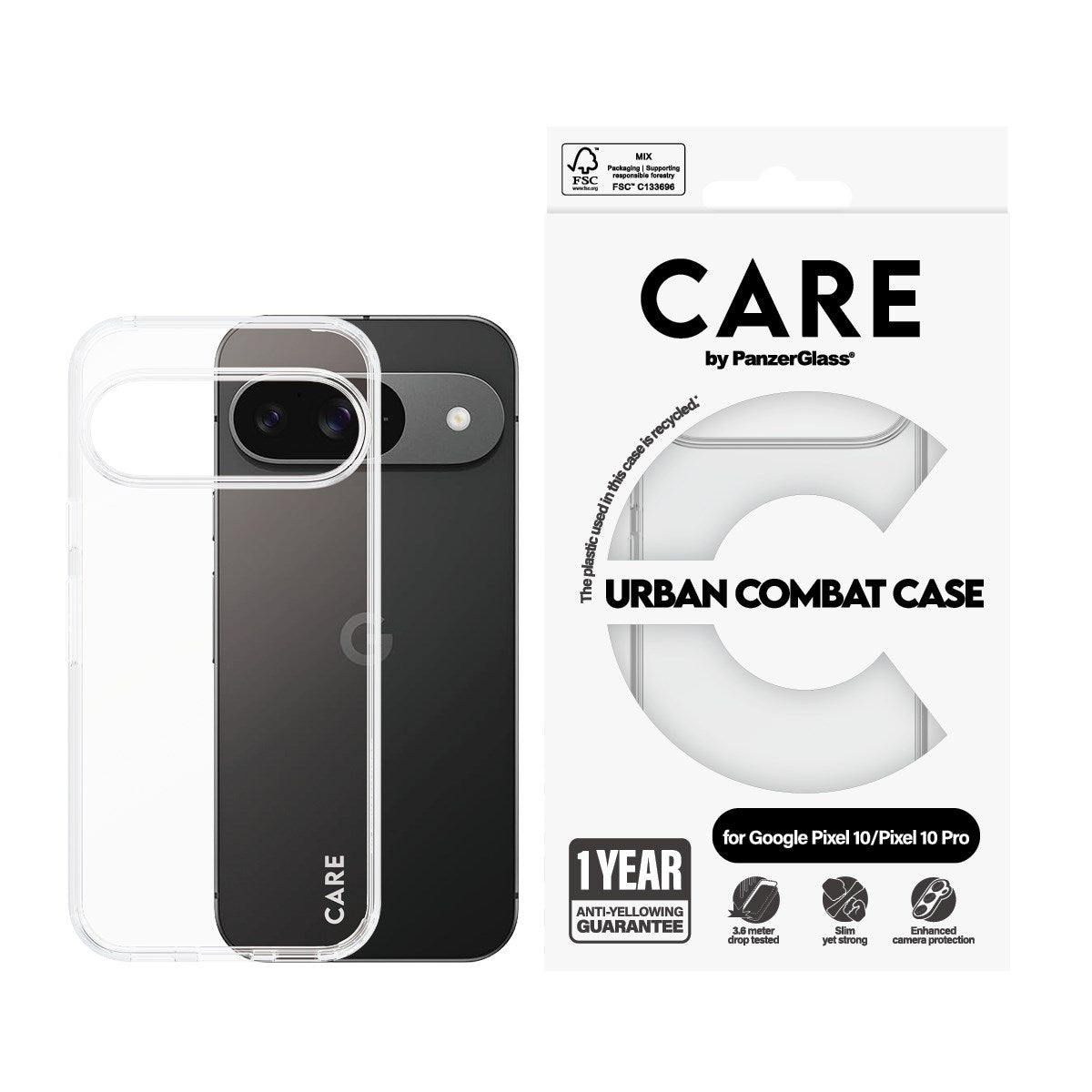 CARE by PanzerGlass® Flagship Case Transparent Urban Combat w. Clear Frame Google Pixel 10 | 10 Pro