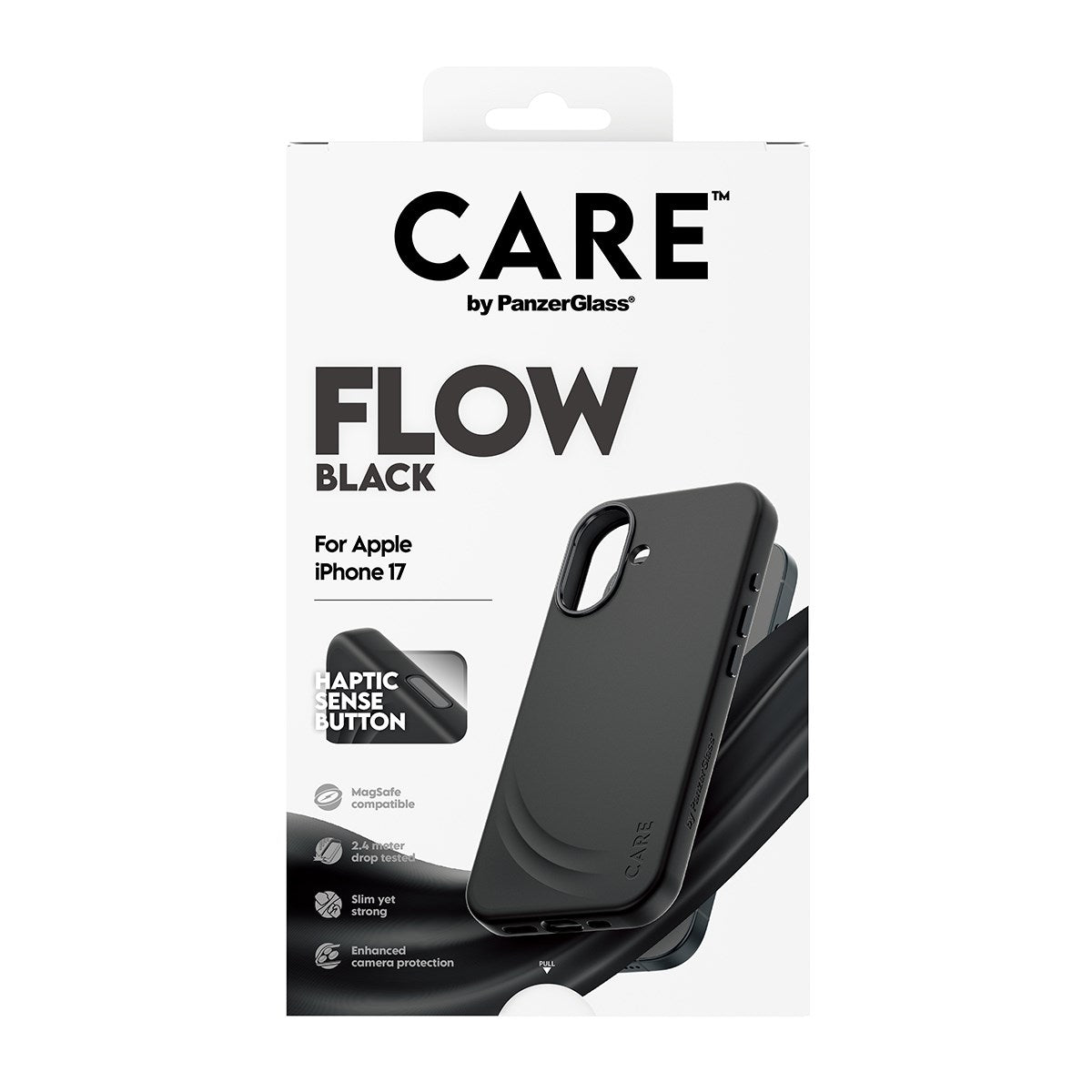 CARE™ by PanzerGlass® Flow Case Black w. Haptic Button & MagSafe iPhone 17