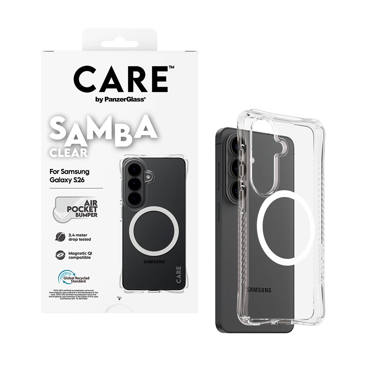 CARE™ by PanzerGlass® Samba Case Transparent w. White Qi Samsung Galaxy S26