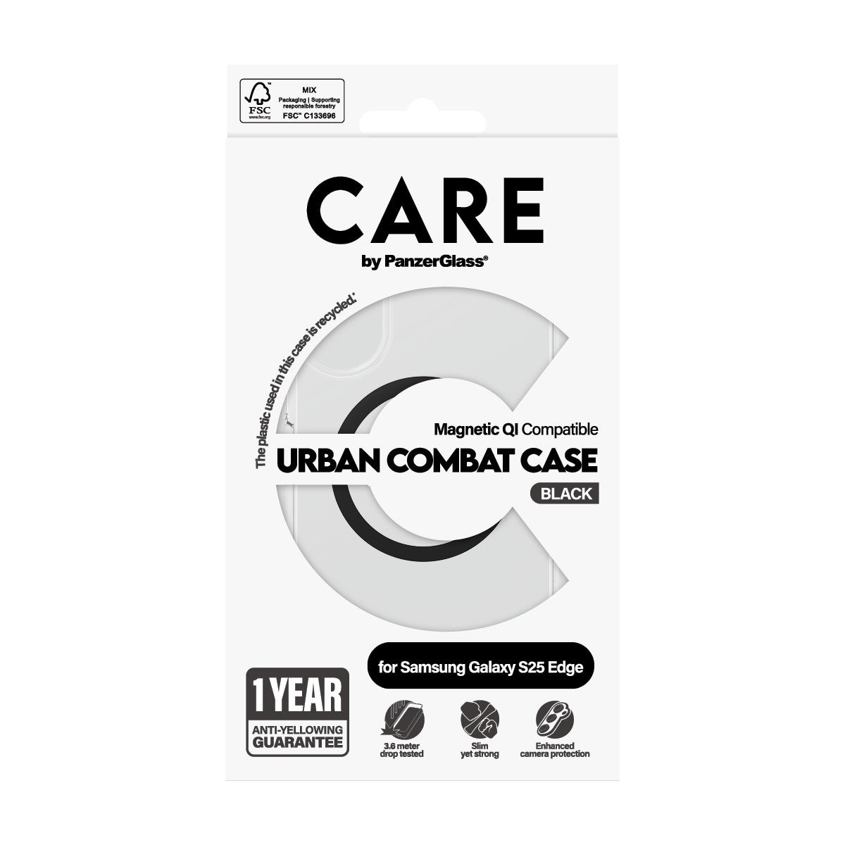 CARE by PanzerGlass® Flagship Case Transparent Urban Combat w. Black Qi Compatible Samsung S25 Edge