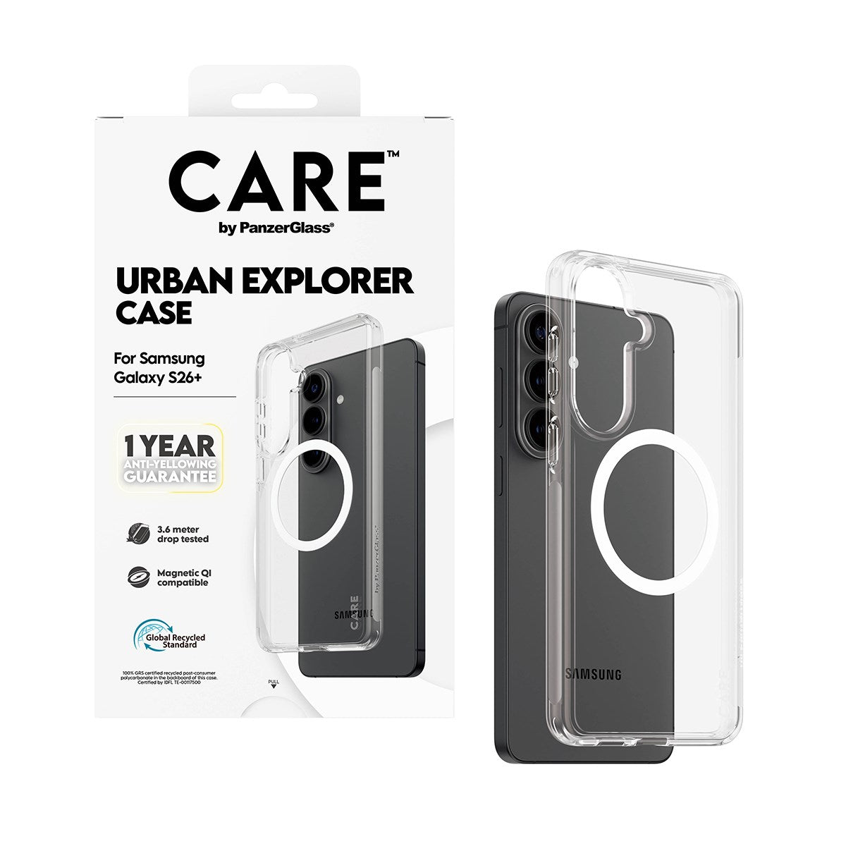 CARE™ by PanzerGlass® Urban Explorer Case Transparent w. White Qi Samsung Galaxy S26+