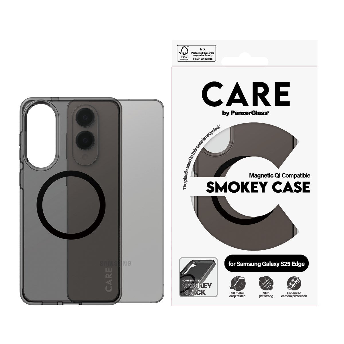 CARE by PanzerGlass® Flagship Case Urban Combat Smokey w. Black Qi Compatible Samsung S25 Edge