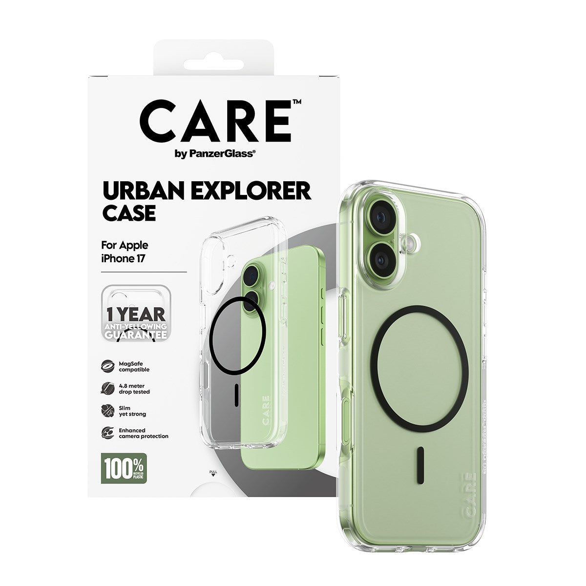CARE™ by PanzerGlass® Urban Explorer Case Transparent w. Black MagSafe iPhone 17