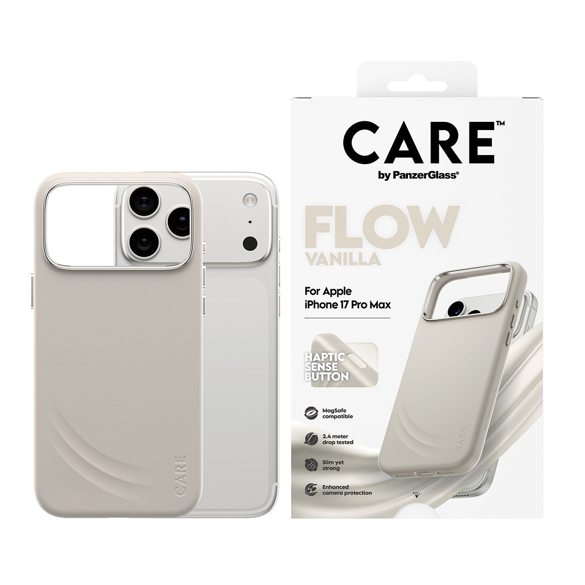 CARE™ by PanzerGlass® Flow Case Vanilla w. Haptic Button & MagSafe iPhone 17 Pro Max