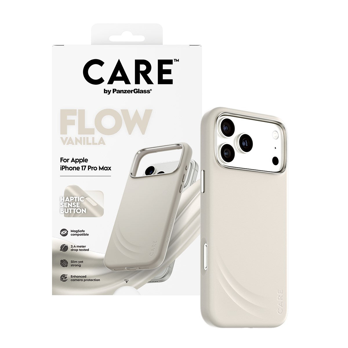 CARE™ by PanzerGlass® Flow Case Vanilla w. Haptic Button & MagSafe iPhone 17 Pro Max