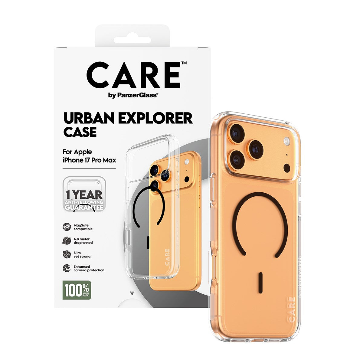 CARE™ by PanzerGlass® Urban Explorer Case Transparent w. Black MagSafe iPhone 17 Pro Max