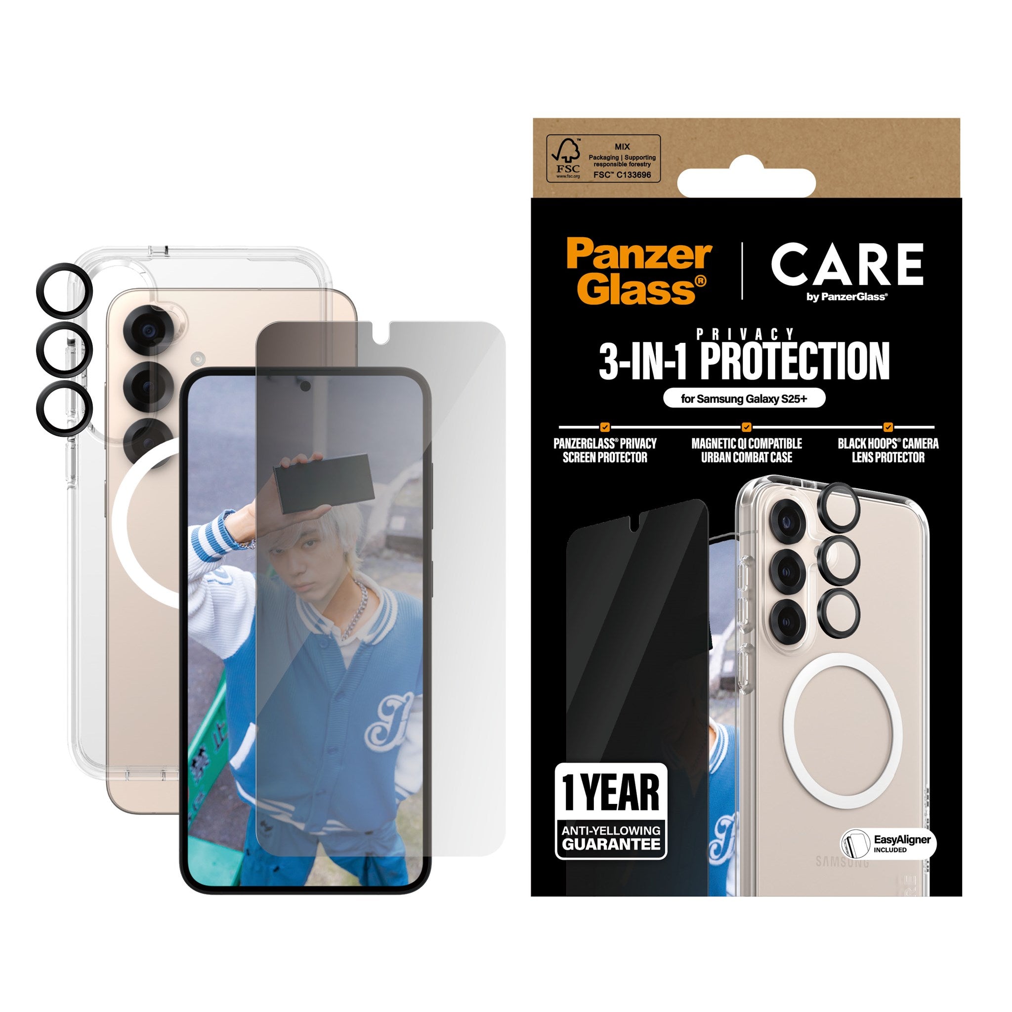 CARE by PanzerGlass® Flagship 3-in-1 Privacy Bundle Samsung Galaxy S25+