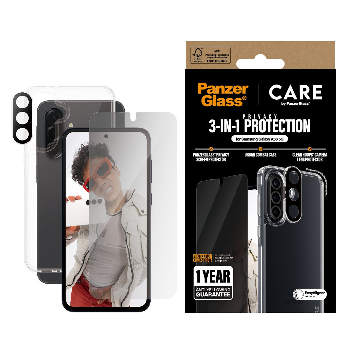 CARE by PanzerGlass® Flagship 3-in-1 Privacy Bundle Samsung Galaxy A36 5G