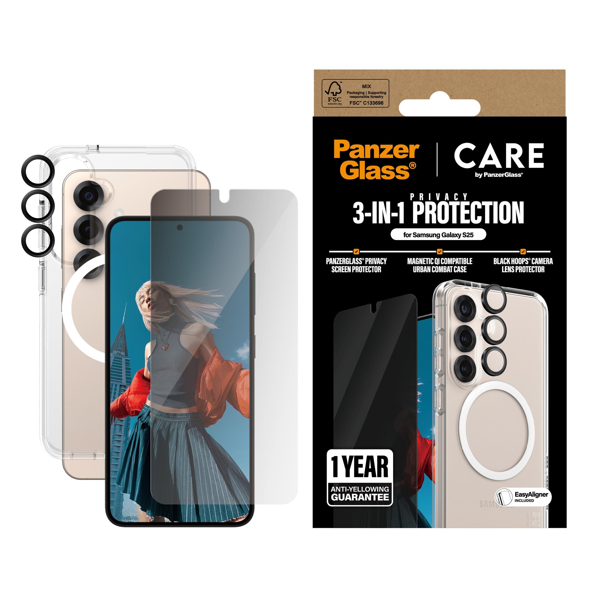 CARE by PanzerGlass® Flagship 3-in-1 Privacy Bundle Samsung Galaxy S25