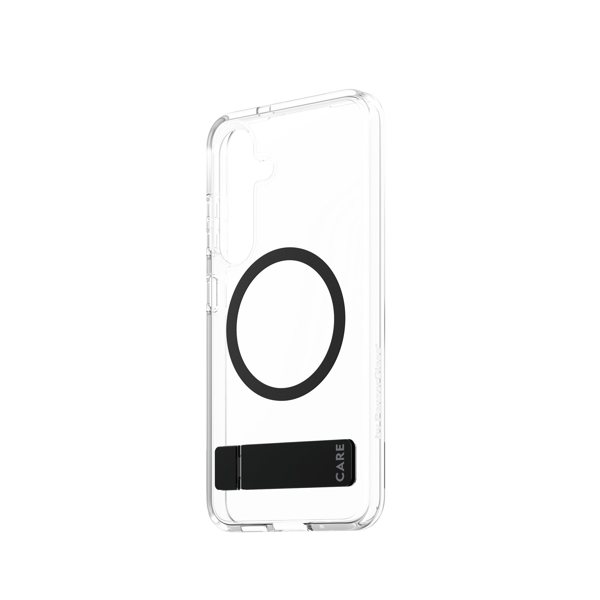 CARE by PanzerGlass® Feature Case Transparent w. Black Kickstand & Qi Compatible Samsung Galaxy S25