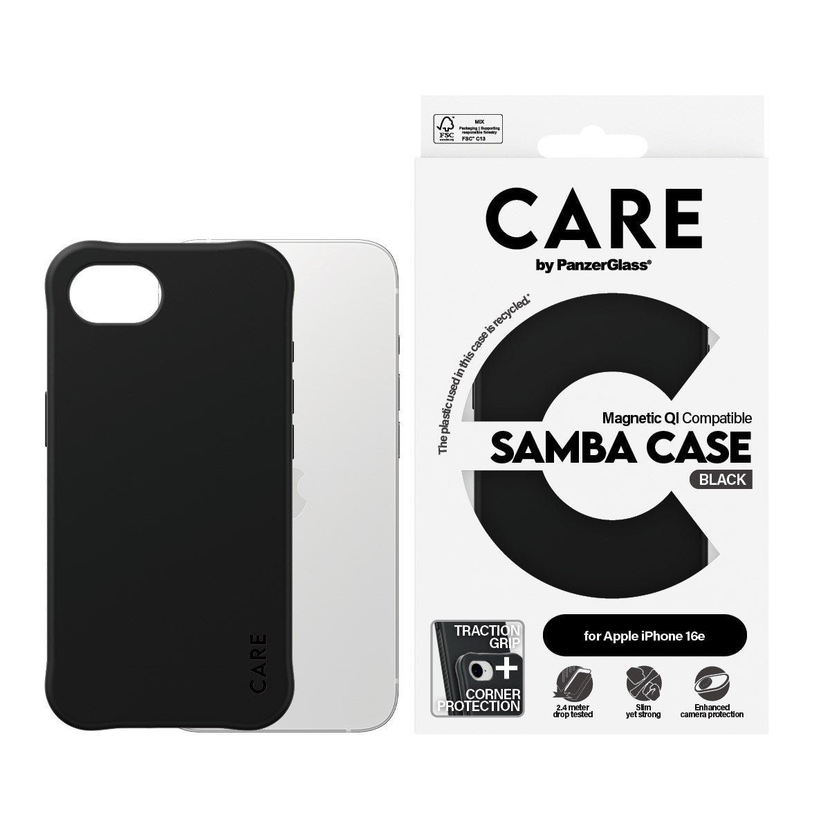 CARE by PanzerGlass® Fashionable Case Samba Black w. Qi Compatible iPhone 16e