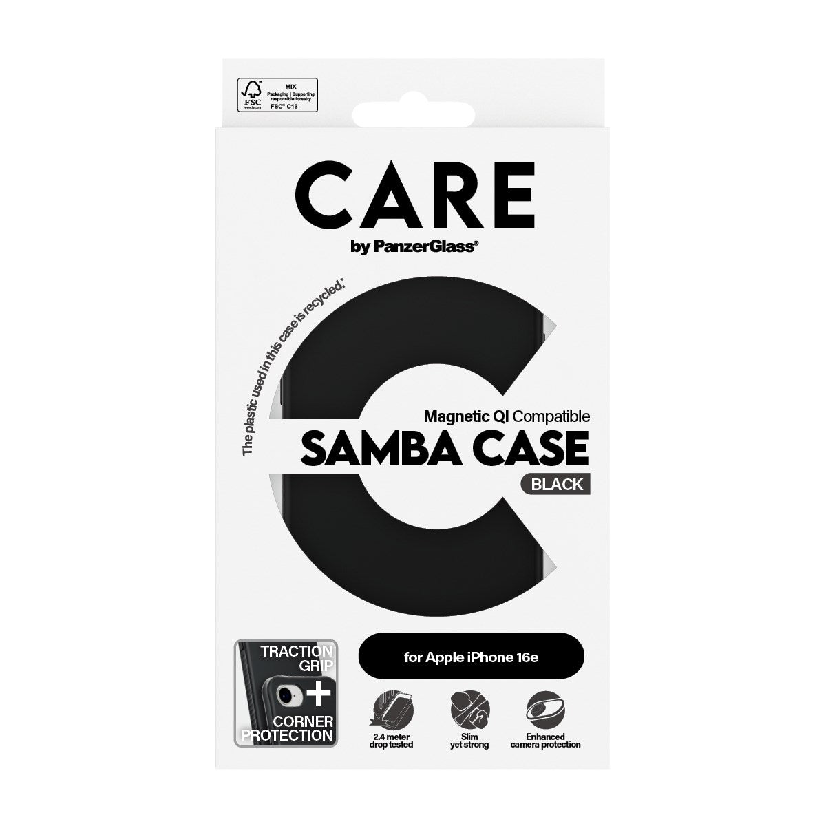 CARE by PanzerGlass® Fashionable Case Samba Black w. Qi Compatible iPhone 16e