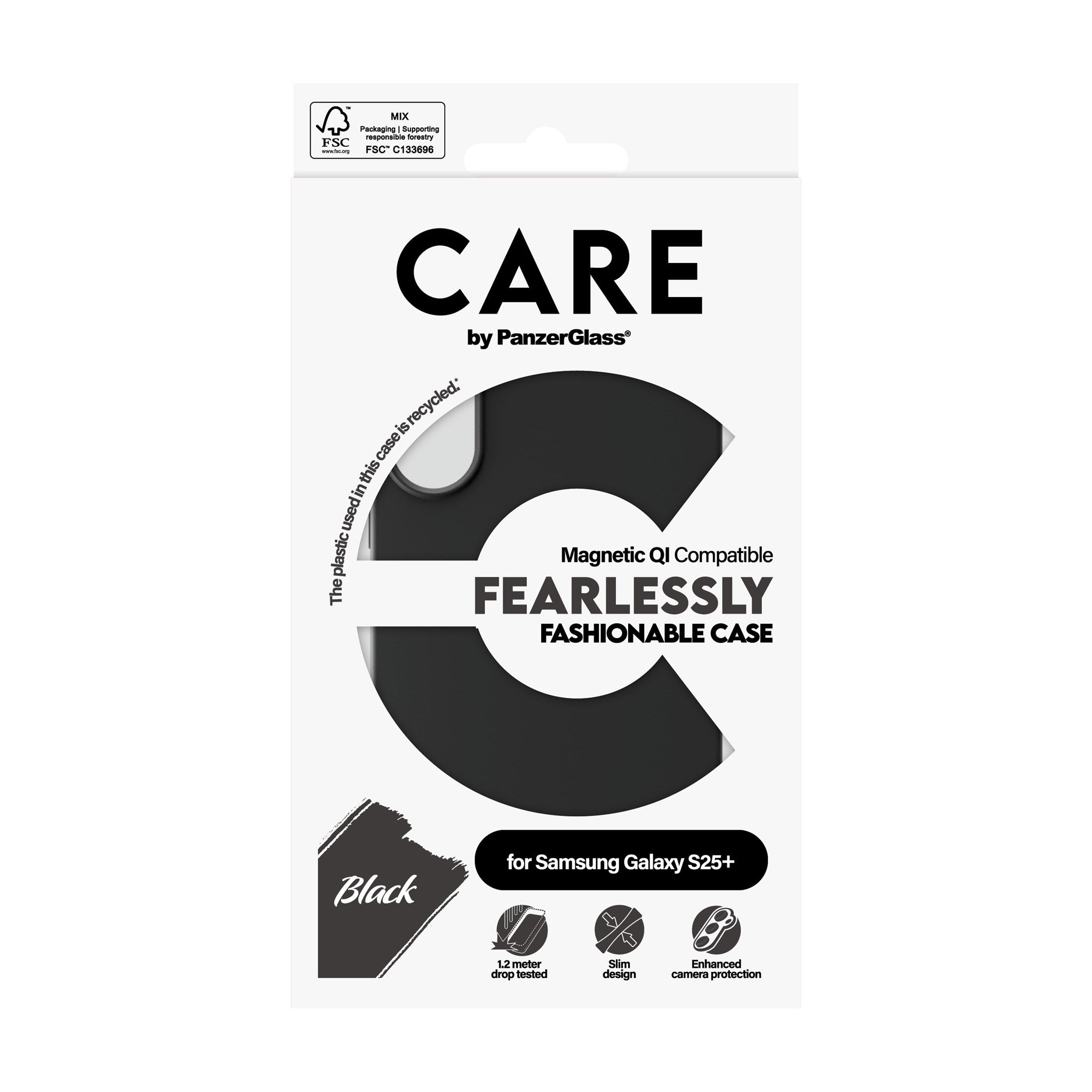 CARE by PanzerGlass® Fashionable Case Black w. Qi Compatible Samsung Galaxy S25+