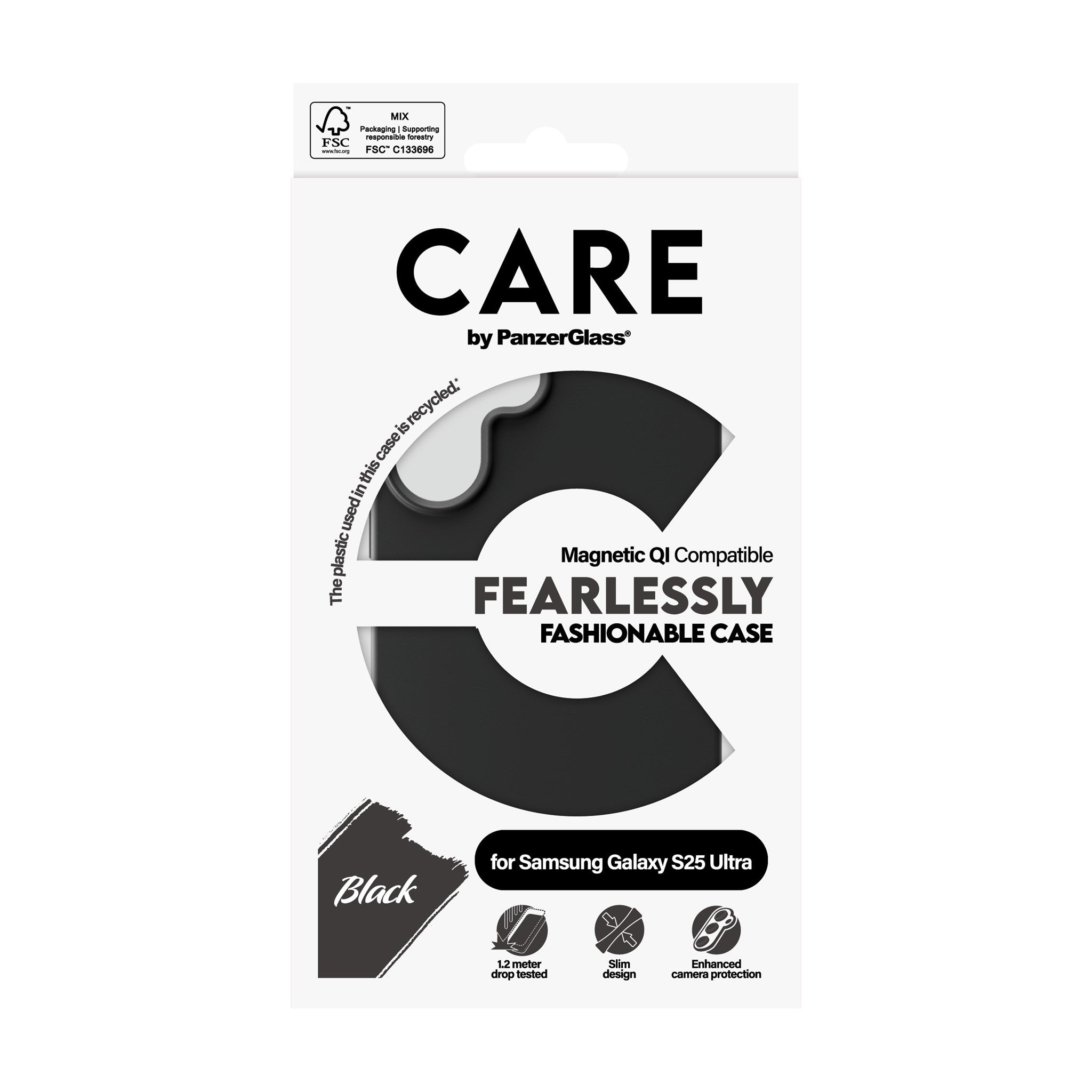 CARE by PanzerGlass® Fashionable Case Black w. Qi Compatible Samsung Galaxy S25 Ultra