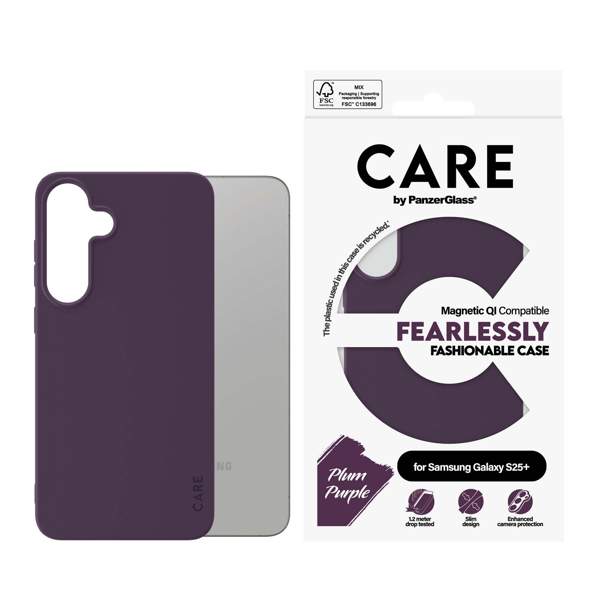 CARE by PanzerGlass® Fashionable Case Plum Purple w. Qi Compatible Samsung Galaxy S25+