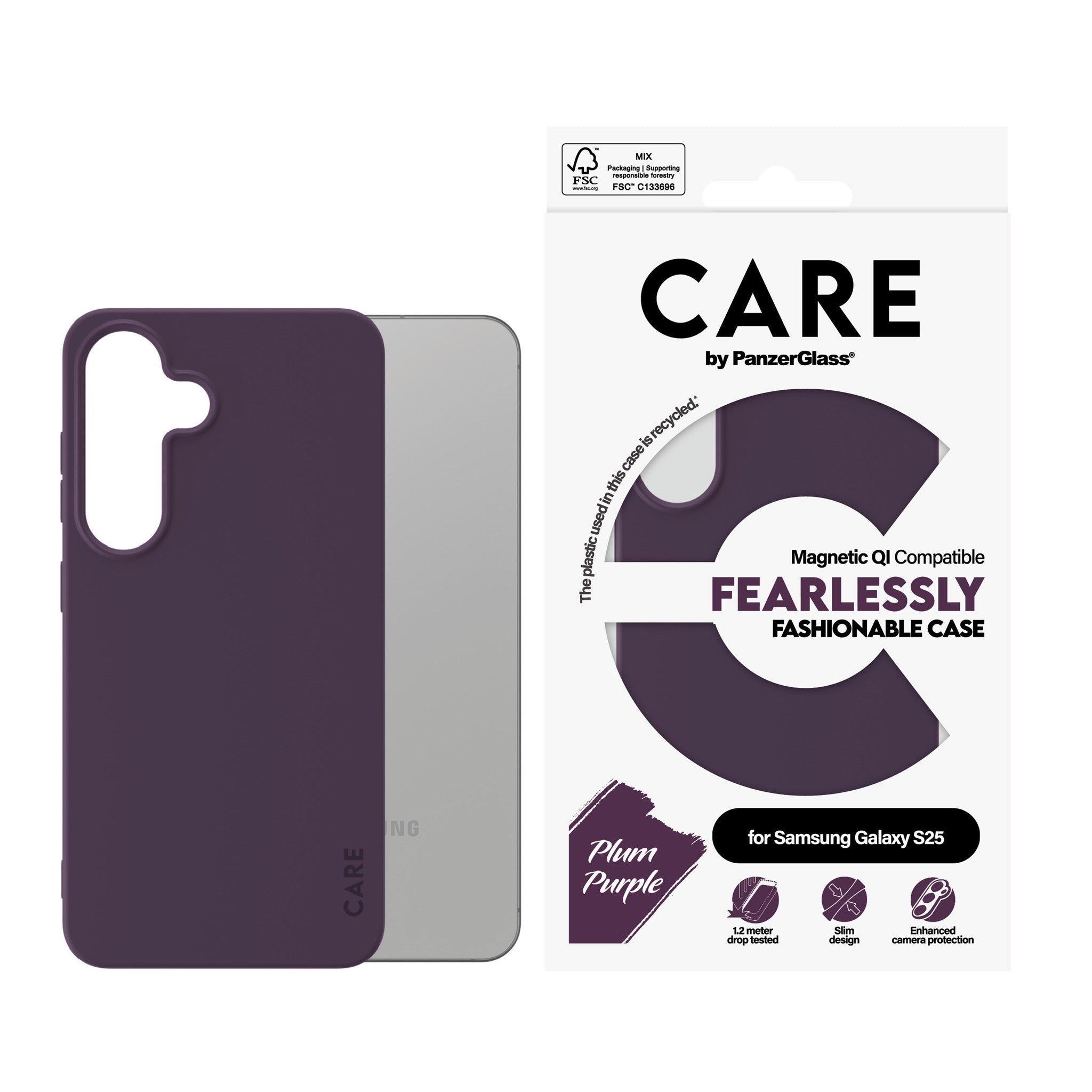 CARE by PanzerGlass® Fashionable Case Plum Purple w. Qi Compatible Samsung Galaxy S25