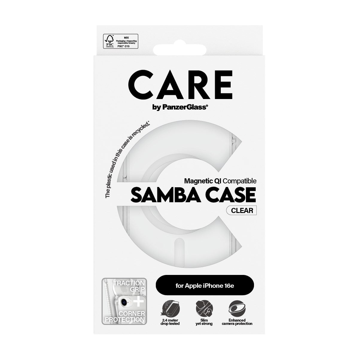 CARE by PanzerGlass® Fashionable Case Samba Transparent w. White Qi Compatible iPhone 16e
