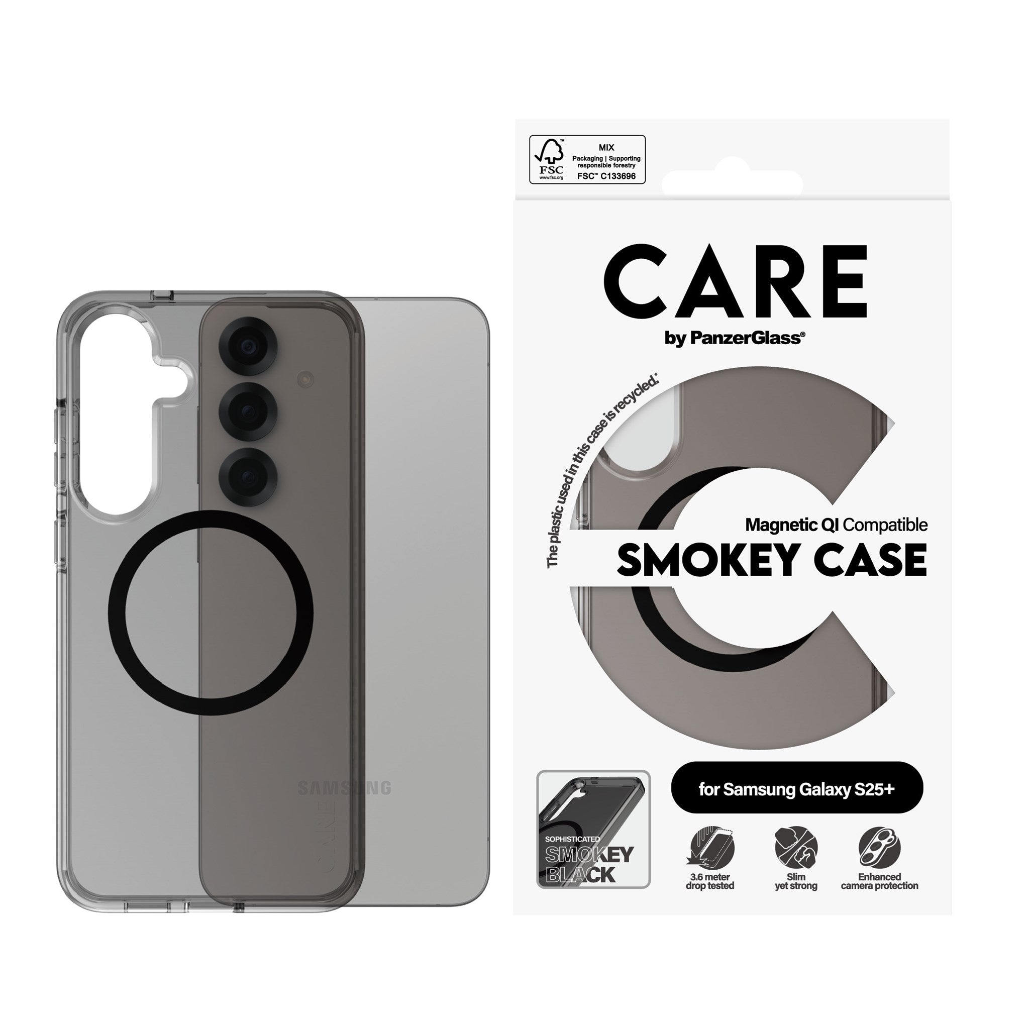 CARE by PanzerGlass® Flagship Case Urban Combat Smokey w. Black Qi Compatible Samsung Galaxy S25+