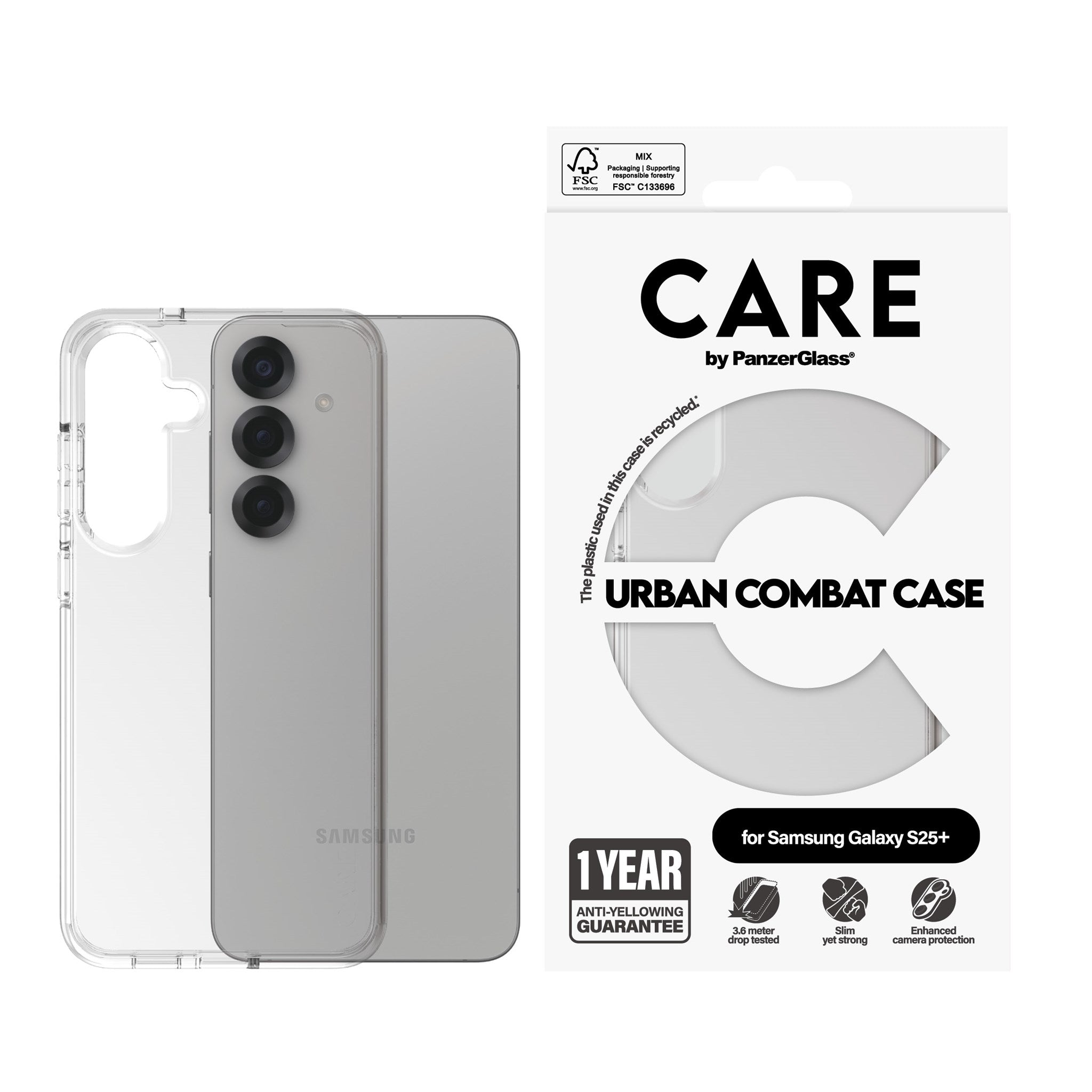 CARE by PanzerGlass® Flagship Case Transparent Urban Combat w. Clear Frame Samsung Galaxy S25+