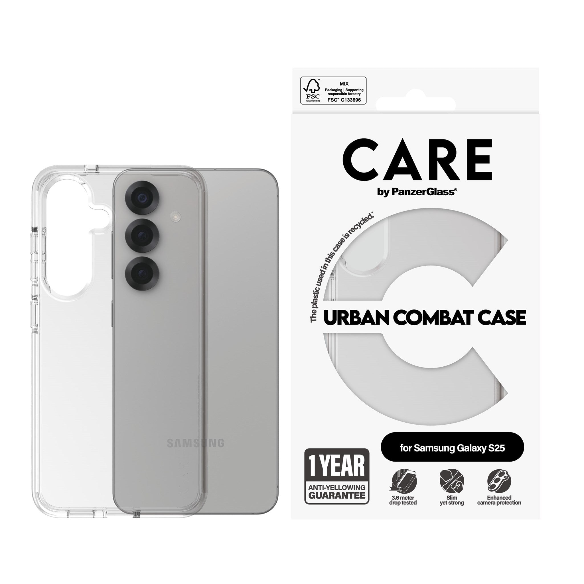 CARE by PanzerGlass® Flagship Case Transparent Urban Combat w. Clear Frame Samsung Galaxy S25