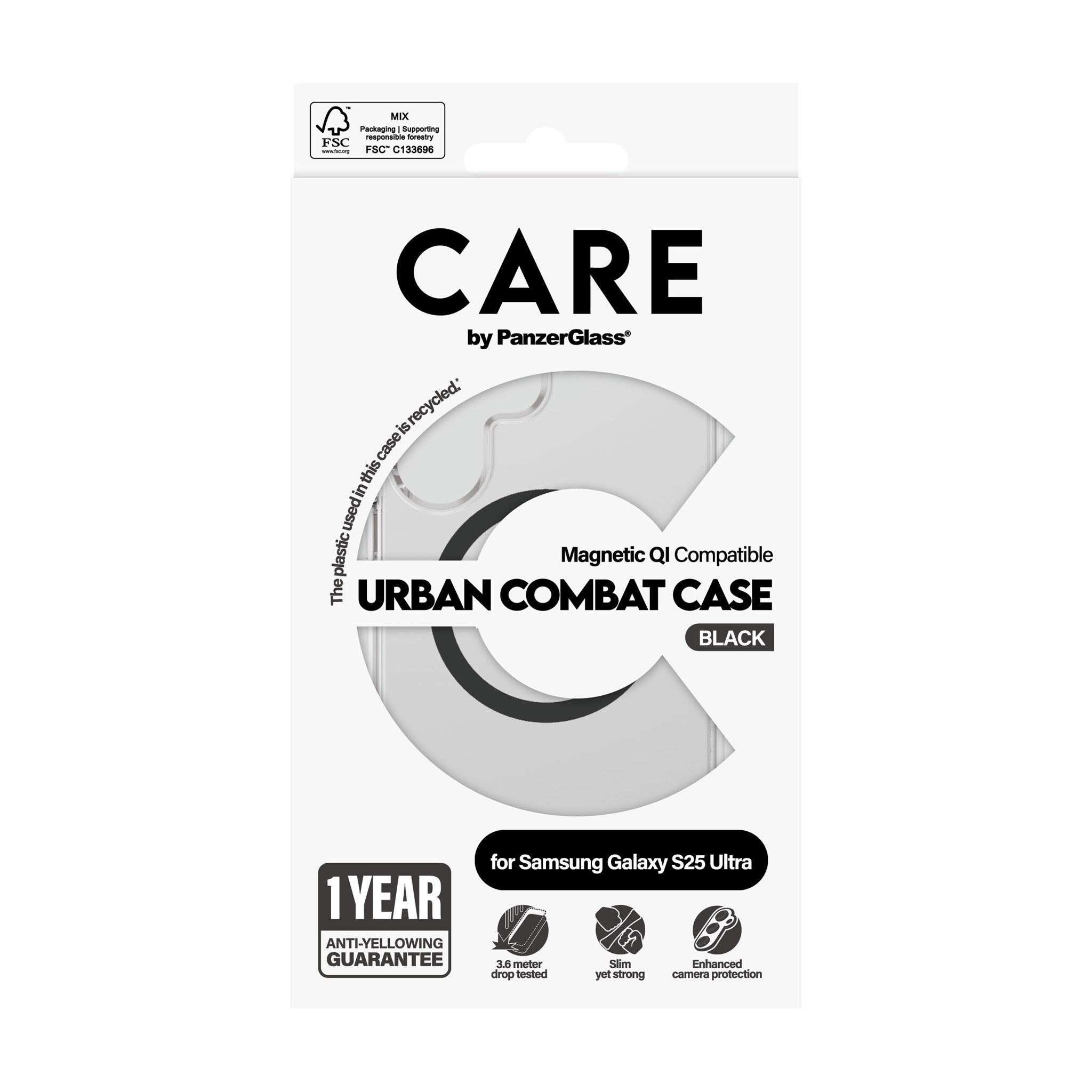 CARE by PanzerGlass® Flagship Case Transparent Urban Combat w. Black Qi Compatible Samsung Galaxy S25 Ultra