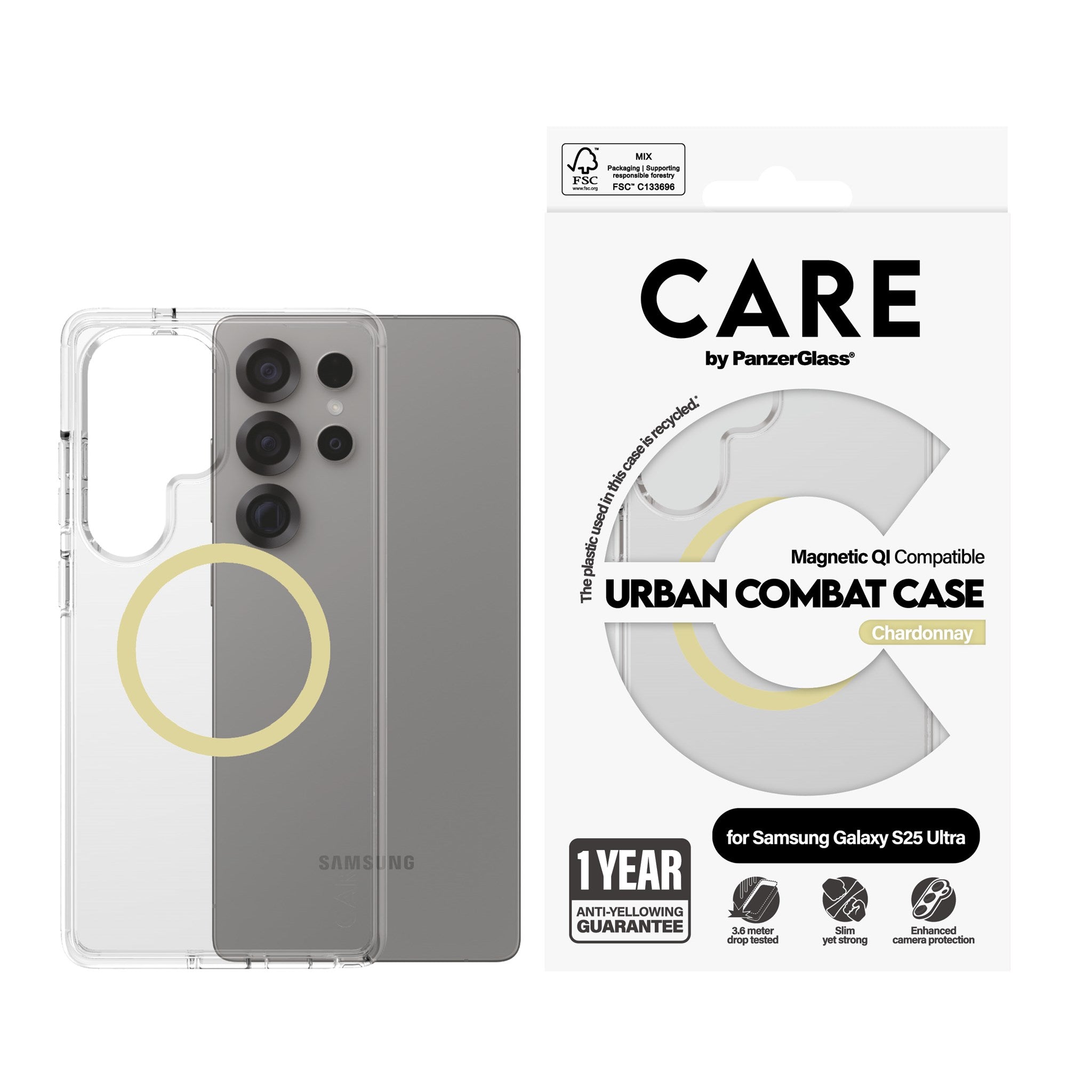 CARE by PanzerGlass® Flagship Case Transparent Urban Combat w. Chardonnay Qi Compatible Samsung Galaxy S25 Ultra
