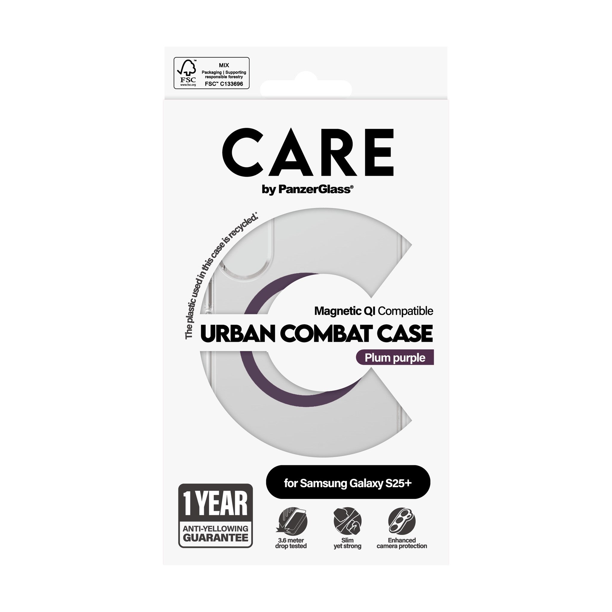 CARE by PanzerGlass® Flagship Case Transparent Urban Combat w. Plum Purple Qi Compatible Samsung Galaxy S25+