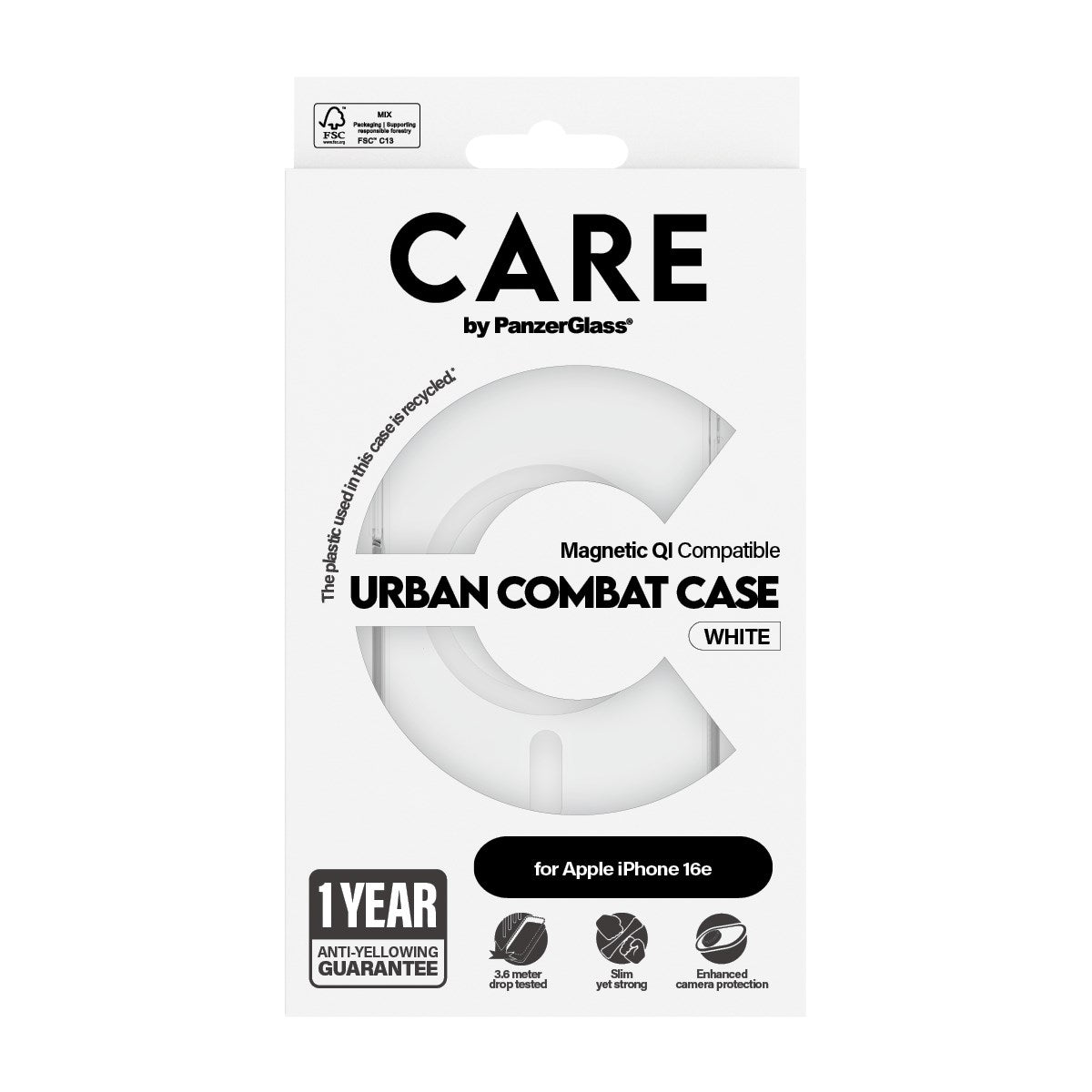 CARE by PanzerGlass® Flagship Case Transparent Urban Combat w. White Qi Compatible iPhone 16e