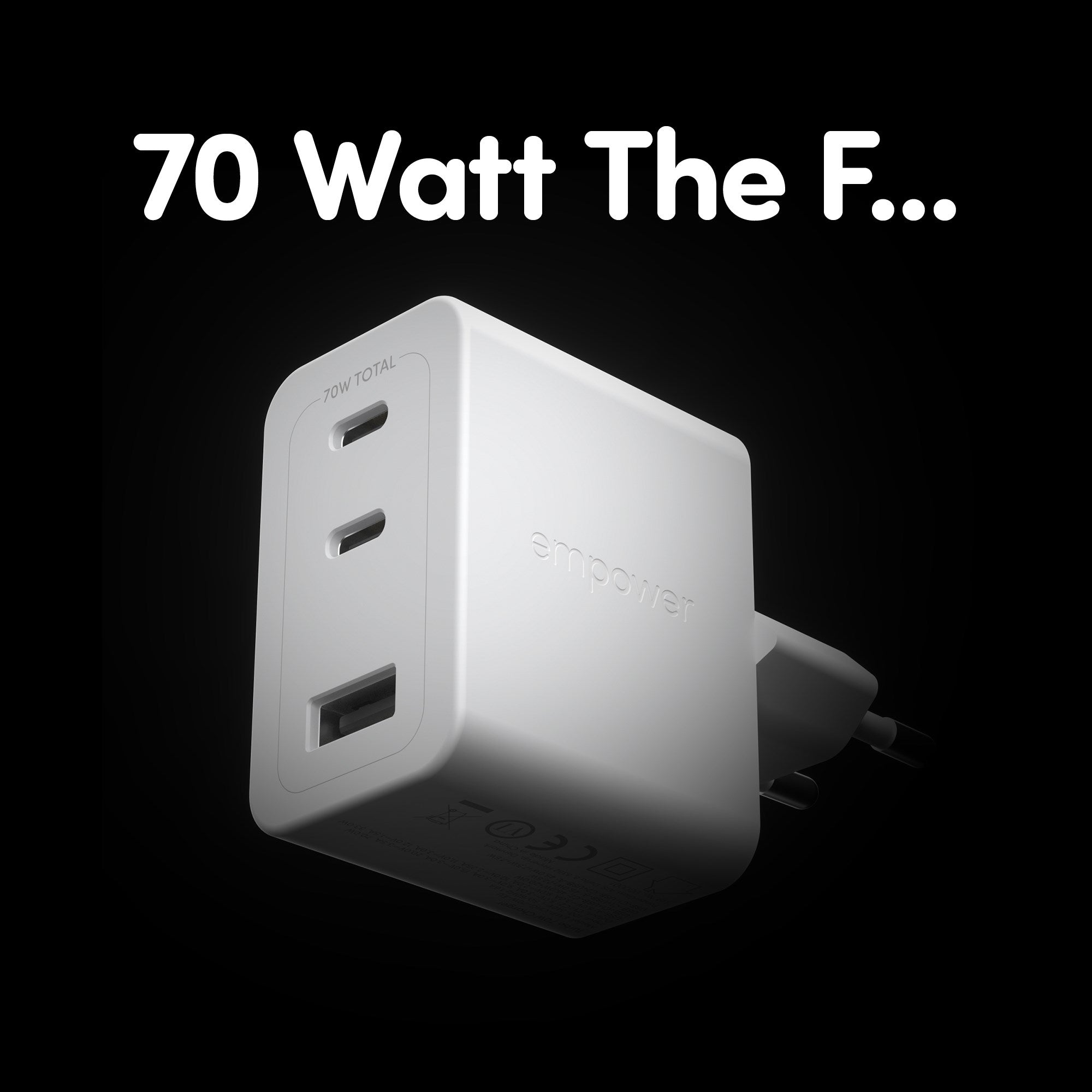 empower™ by PanzerGlass® Turbo 70W Multiple Charger incl. 2 x USB-C + USB-A | EU Plug | Silver White