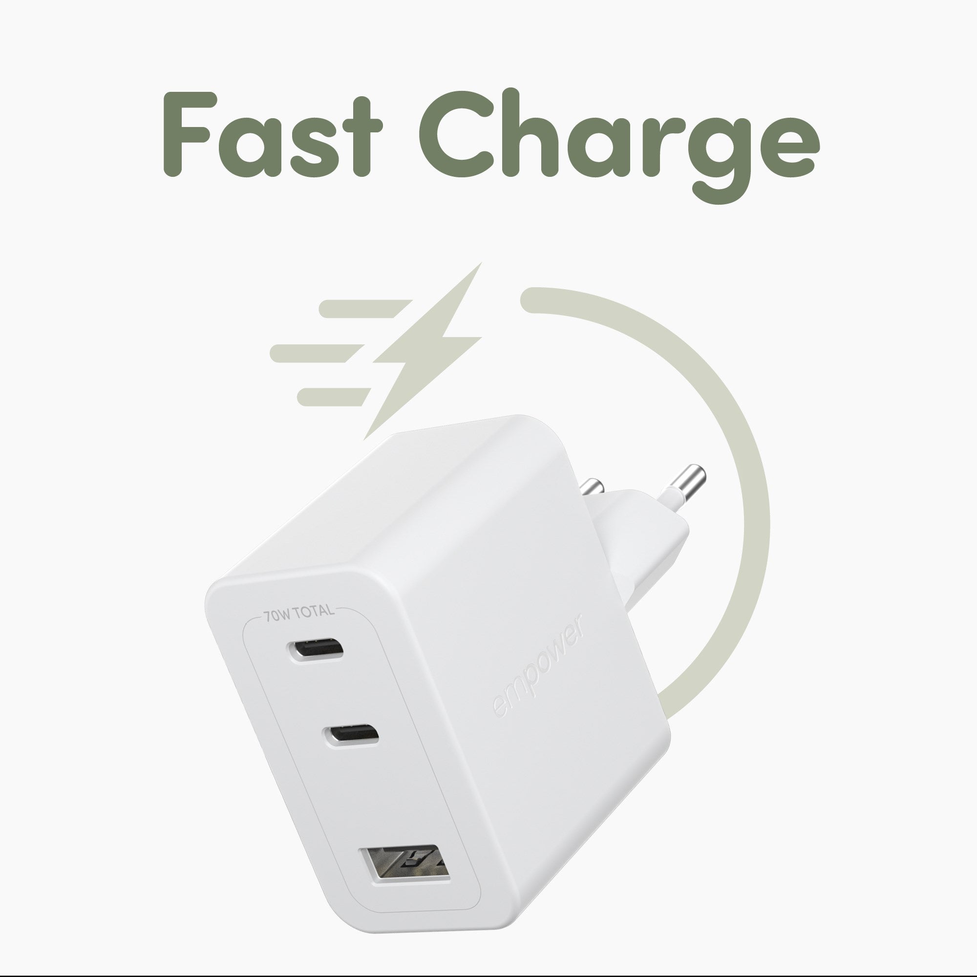 empower™ by PanzerGlass® Turbo 70W Multiple Charger incl. 2 x USB-C + USB-A | EU Plug | Silver White