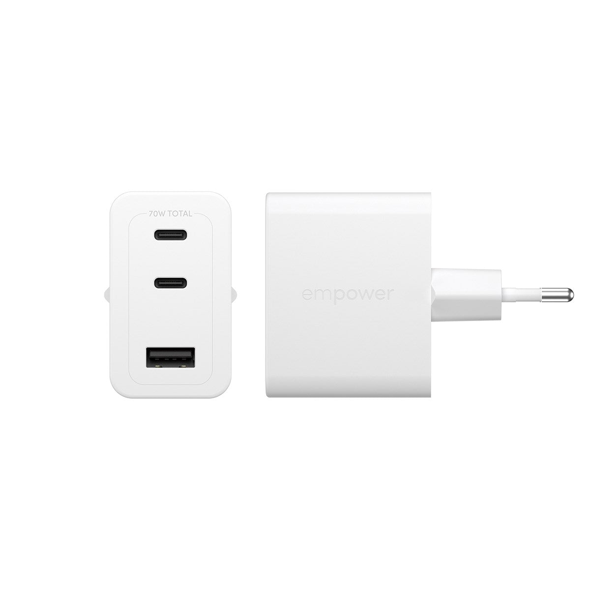 empower™ by PanzerGlass® Turbo 70W Multiple Charger incl. 2 x USB-C + USB-A | EU Plug | Silver White